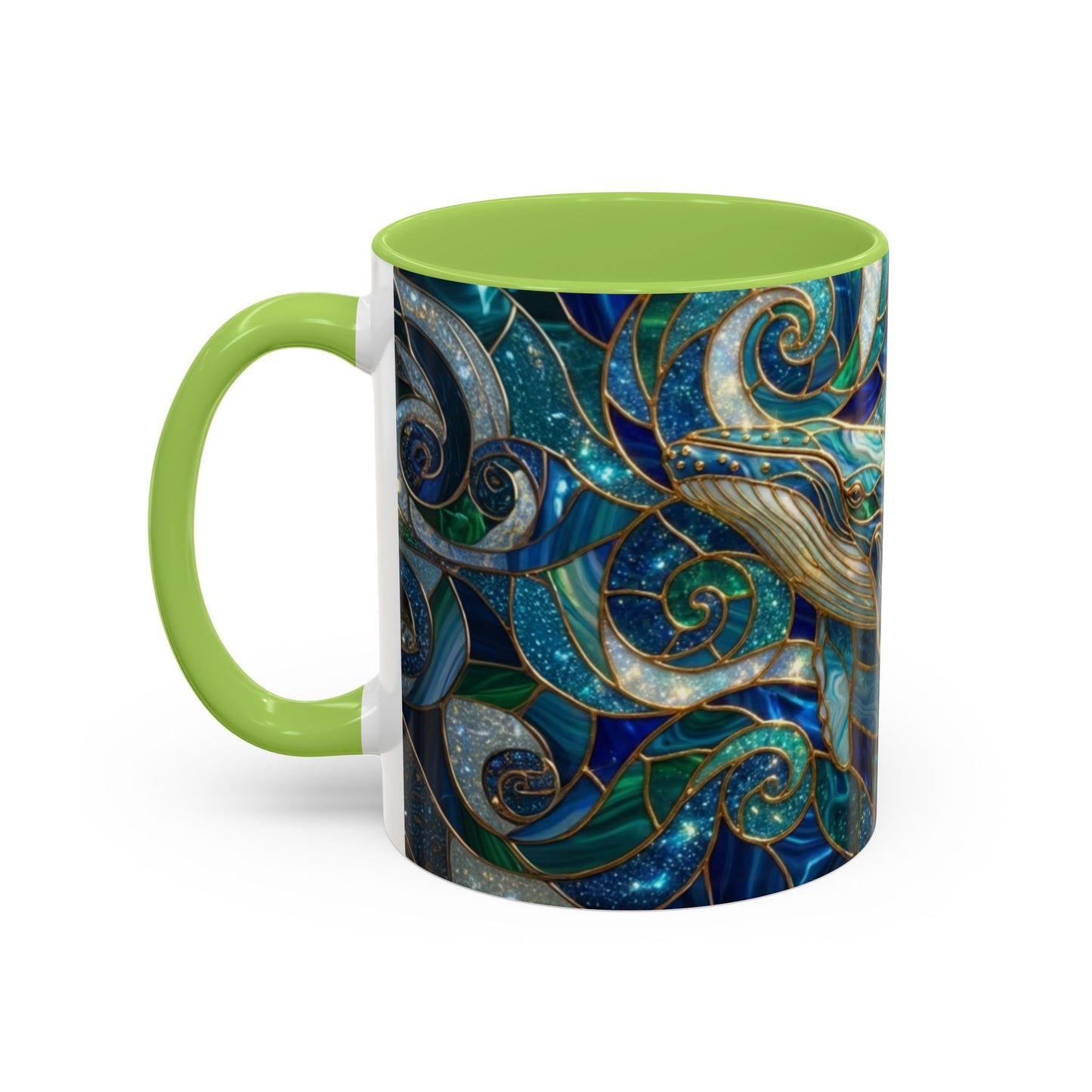 Stained Glass Whale Mug, Ocean Art Coffee Cup, Blue Sea Life Design, Nautical Gift For Ocean Lovers, Colorful Stained Glass Whale Cup