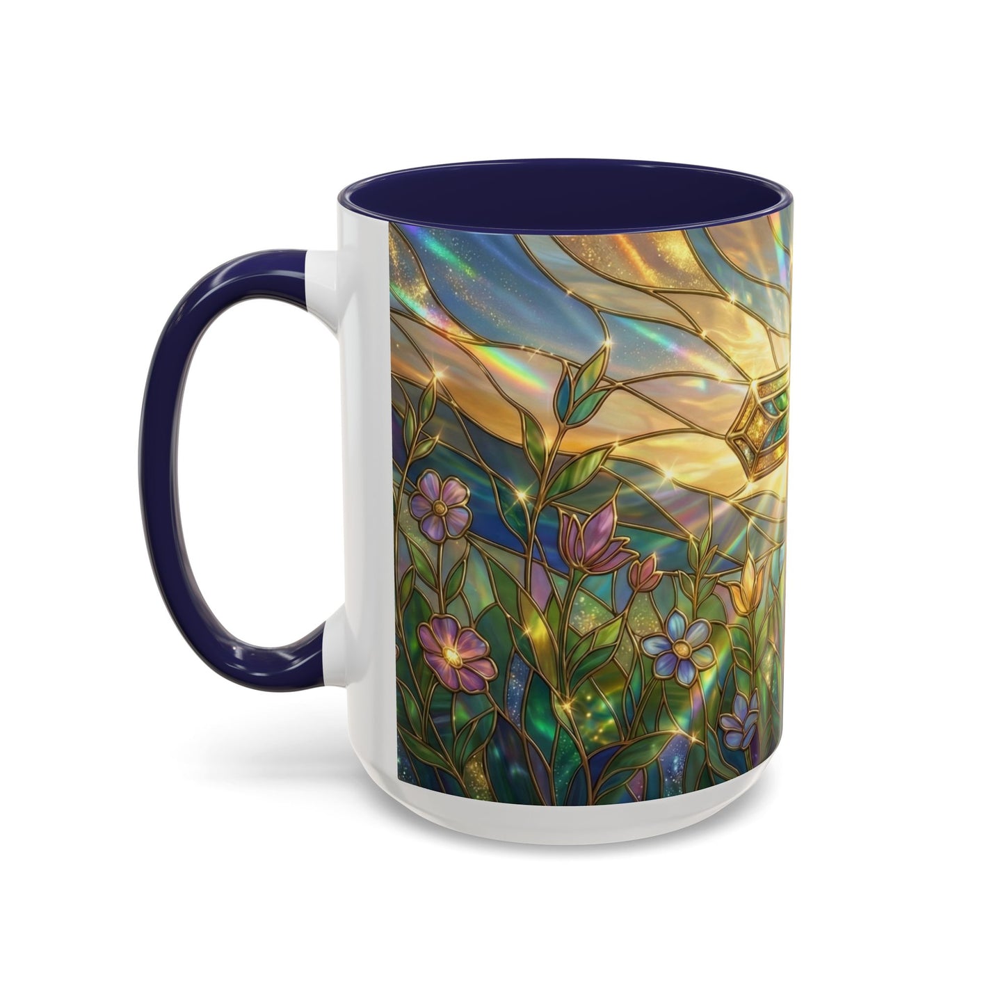 Stained Glass Cross Mug, Christian Coffee Cup With Floral Design, Faith Inspired Ceramic Mug, Religious Gift, 11oz 15oz