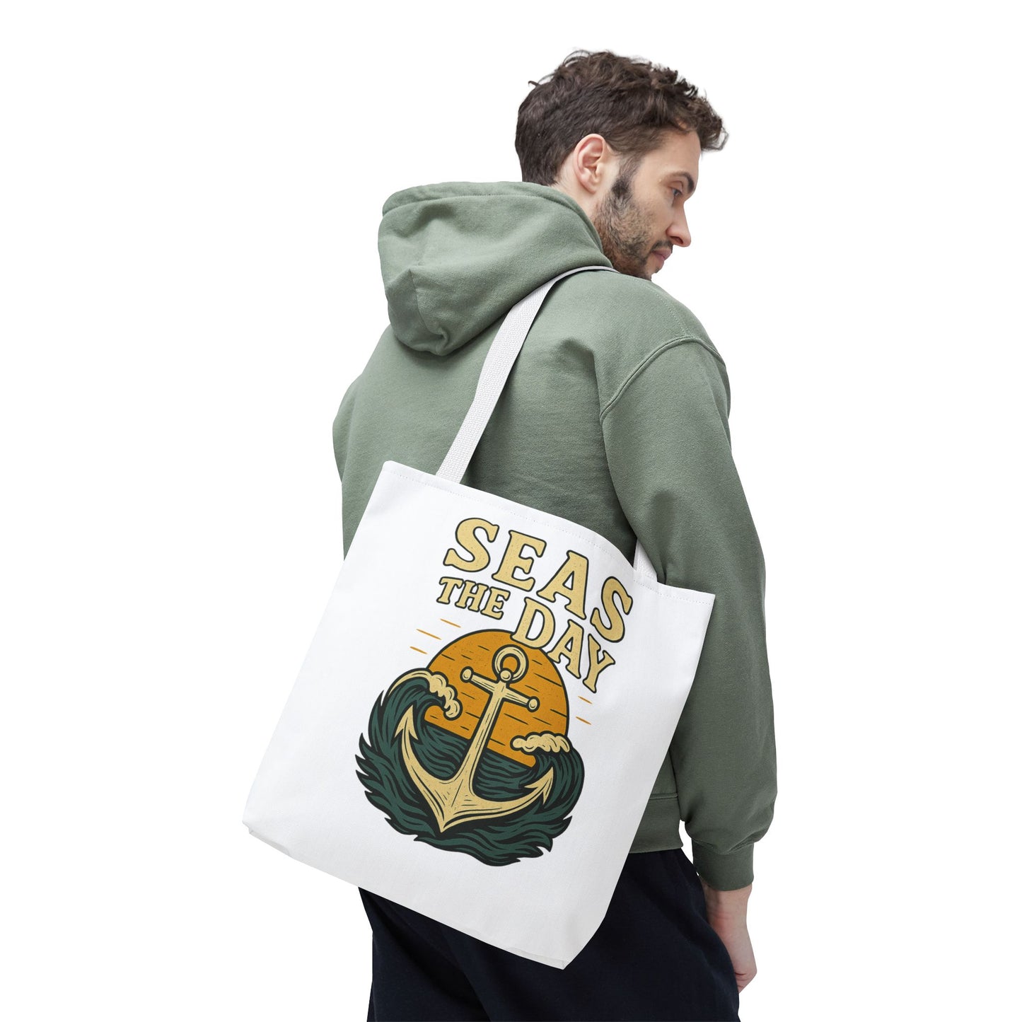 "Seas the Day" Nautical Tote Bag – Funny Beach Quote Canvas Bag with Anchor | Coastal Gift Idea for Summer, Travel, or Daily Use