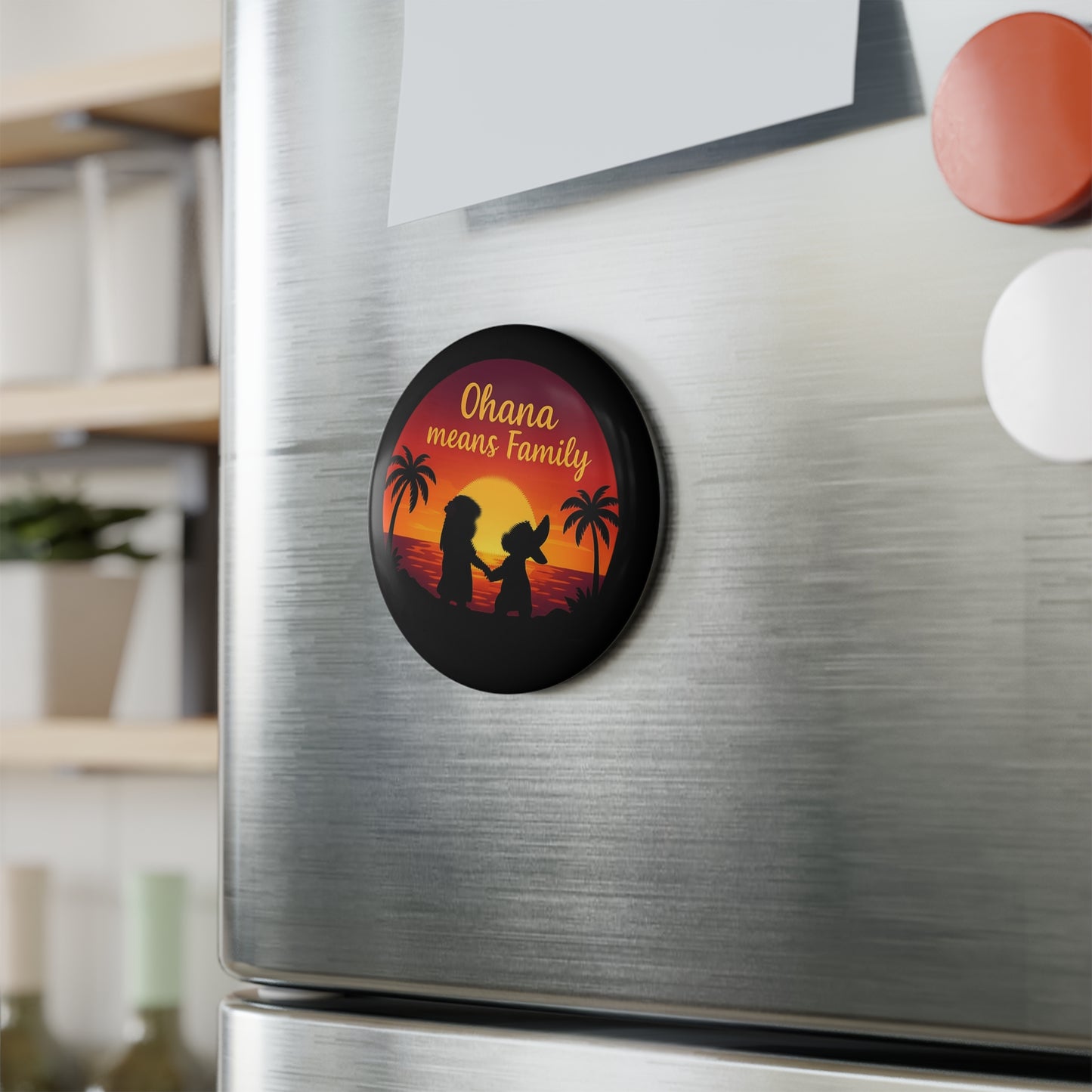 Ohana Means Family Magnet – Cute Hawaiian Fridge Magnet, Family-Inspired Gift, Family Keepsake, Sunset Scene Decor