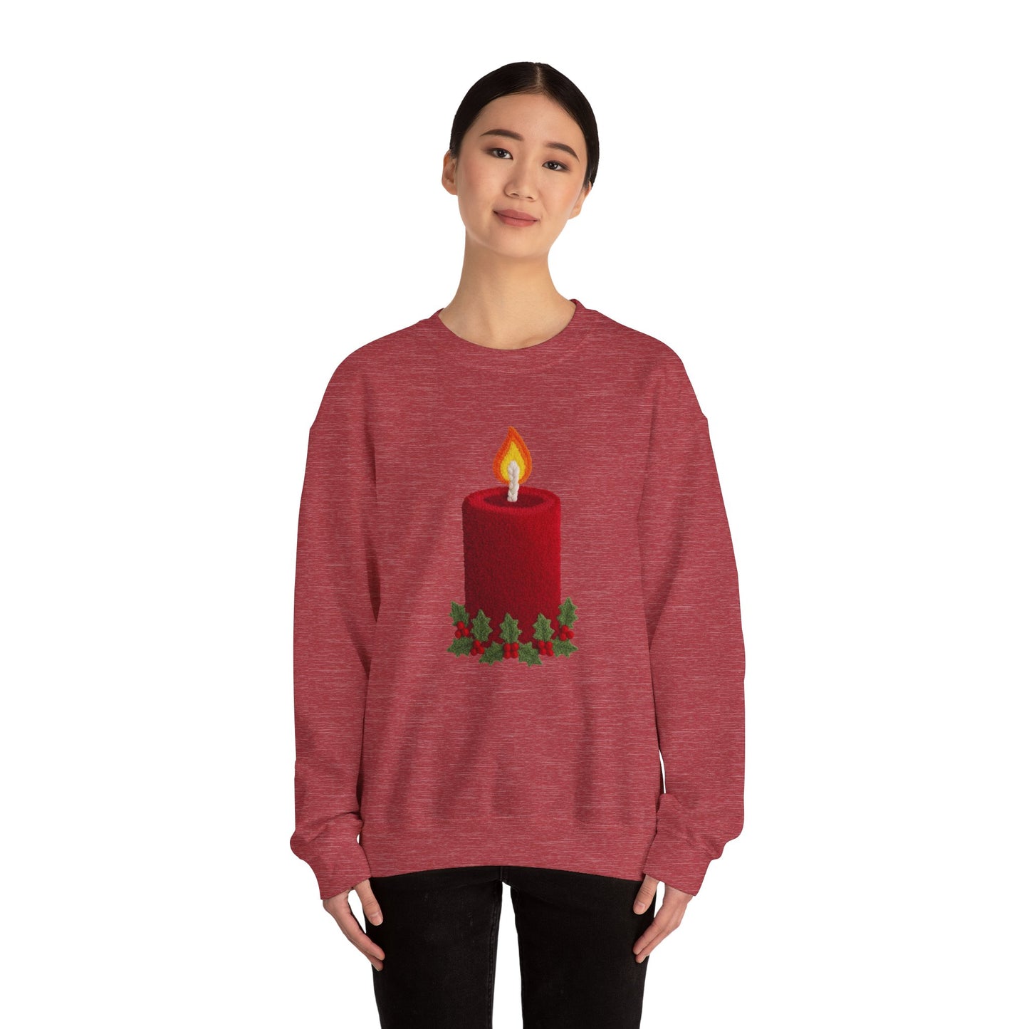 Faux Patchwork Crochet Candle Sweatshirt, Christmas Candle Sweater, Holiday Cozy Winter Crewneck, Cute Xmas Candle Sweatshirt, Unisex Holiday Top