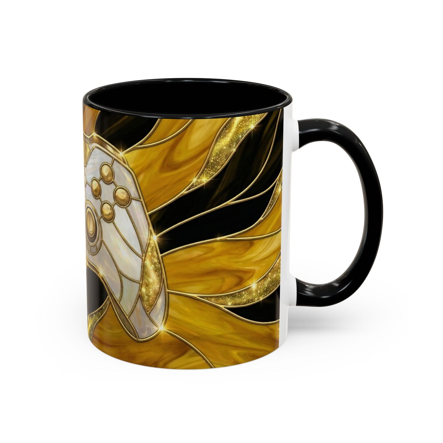 Stained Glass Gamer Mug, Gold Controller Coffee Cup, Video Game Gifts for Him, Gamer Boyfriend Gift, Teen Boy Gaming Mug, Desk Decor