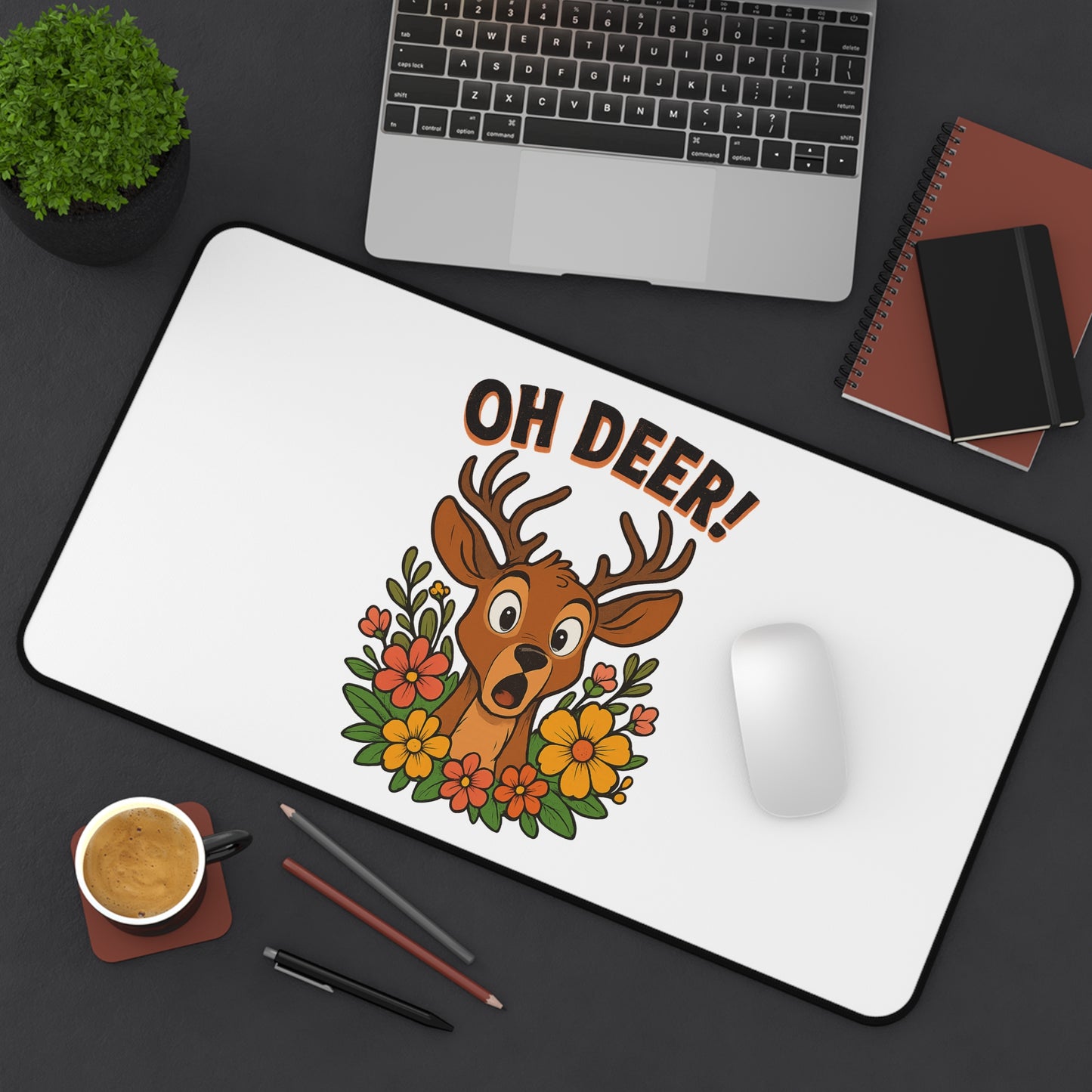 Mouse Pad - Oh Deer Desk Mat with Startled Deer Design Animal Decor Deer Mouse Pad