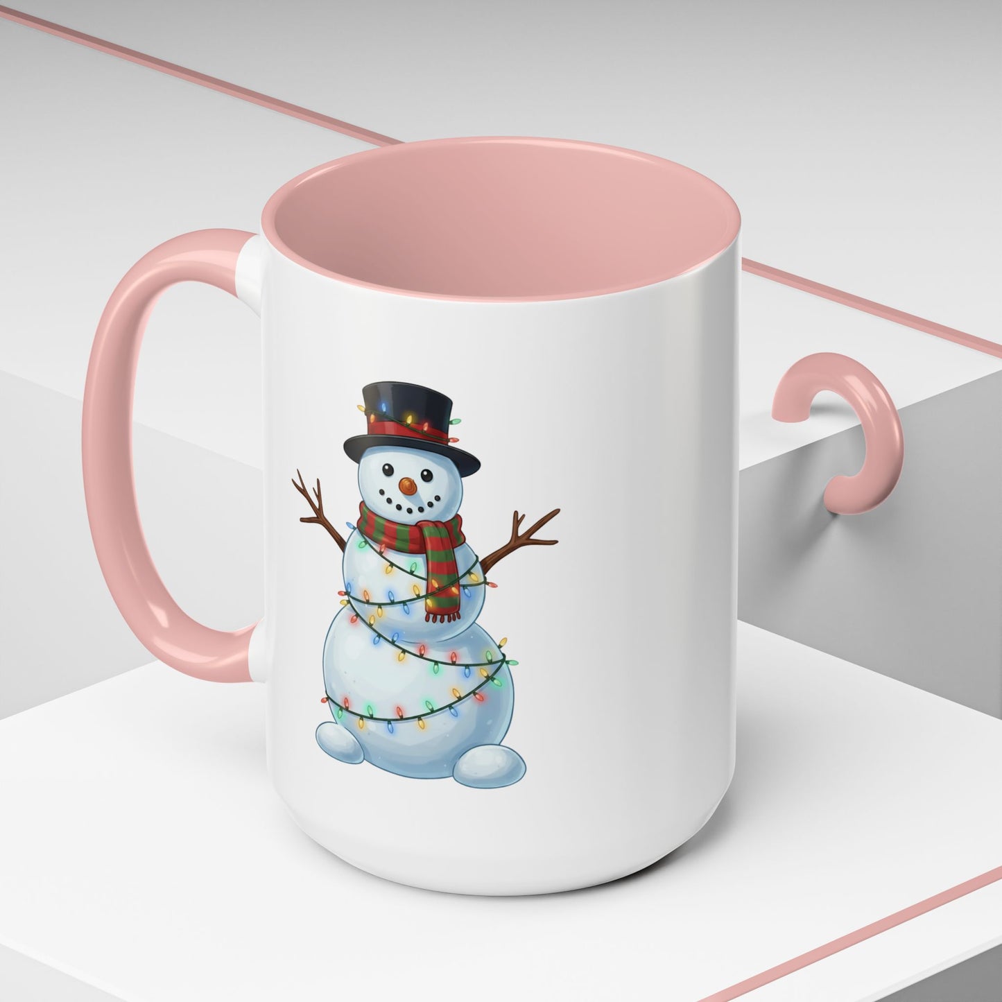 Snowman Christmas Mug, Snowman Wrapped in Lights Mug, Holiday Coffee Cup, Cute Winter Snowman Cup, Christmas Gift Mug, Xmas Cocoa Mug