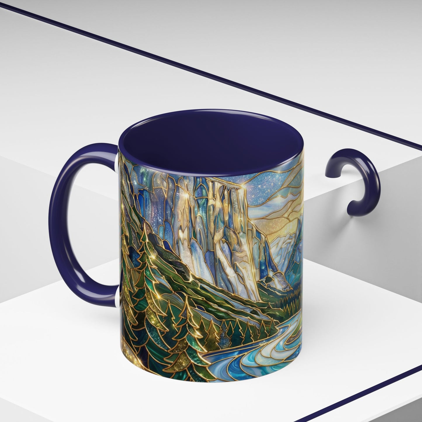 Stained Glass Yosemite Mug, Yosemite Mountain Coffee Cup, Waterfall Landscape Art Mug, Scenic Nature Mug, Yosemite Gift, Outdoor Lover Gift