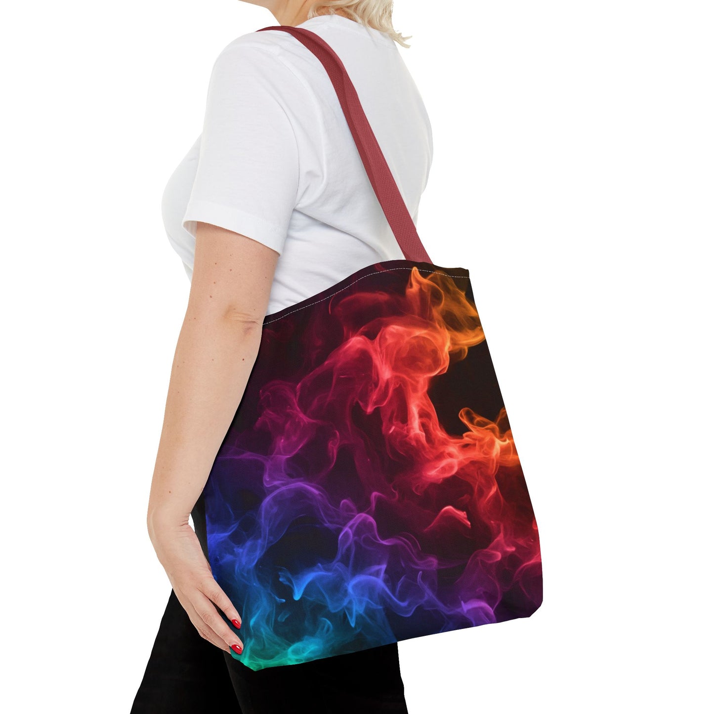 Chromatic Ember Tote Bag, Colorful Smoke Art Design With Red, Blue, And Orange Hues, Abstract Reusable Tote For Artists, Gifts, And Everyday Use