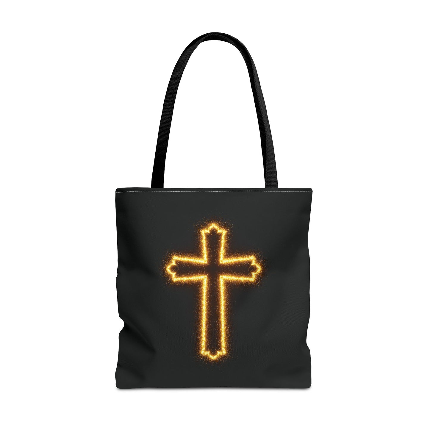 Christian Cross Tote Bag | Glowing Light Faith Bag | Inspirational Religious Gift | Black Canvas Tote | Spiritual Reusable Shopper