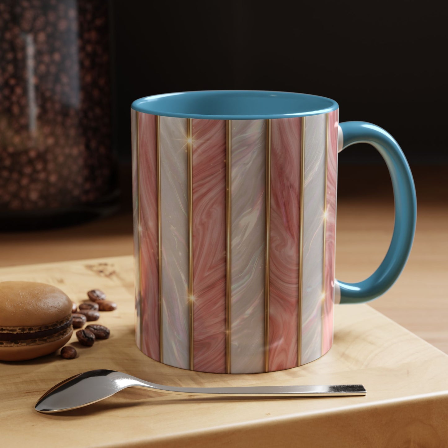 Pink Marble Coffee Mug, Gold Stripe Faux Agate Cup, Glam Desk Accessory, Elegant Tea Mug, Luxury Gift for Her, Chic Office Desk Decor