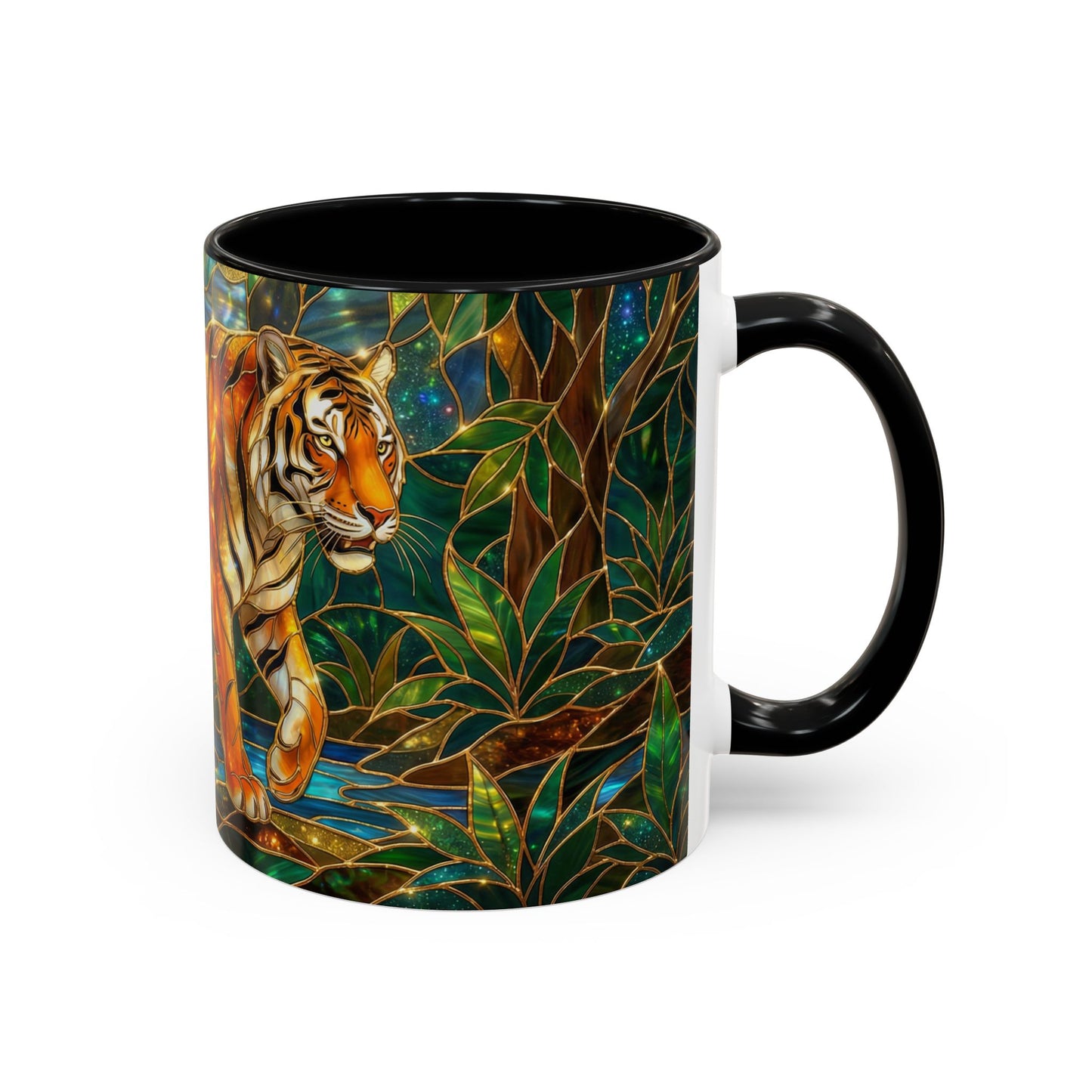 Stained Glass Tiger Mug, Tiger Coffee Cup, Wildlife Art Mug, Jungle Tiger Gift, Animal Lover Mug, Nature Inspired Coffee Cup