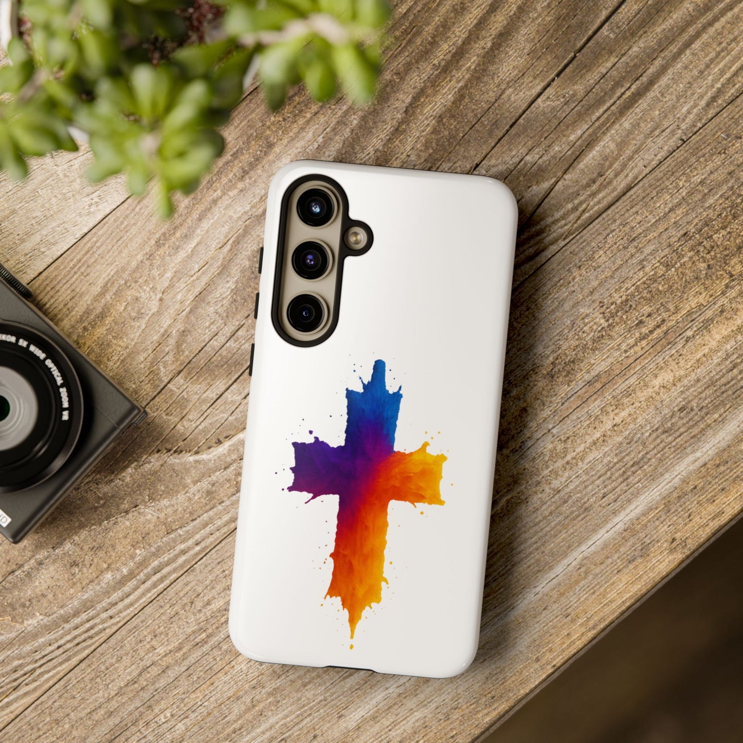 Christian Cross Phone Case – Vibrant Watercolor Design, Faith-Based Gift, Bible Verse Inspired Cell Cover