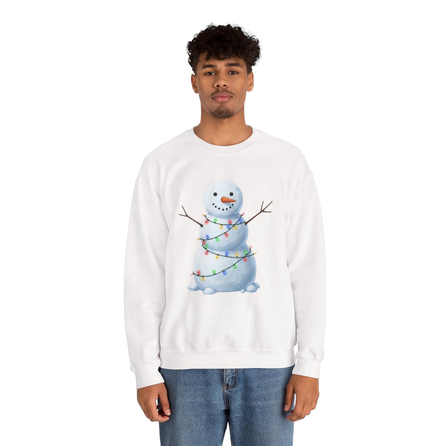 Cute Snowman Christmas Sweatshirt, Holiday Snowman Lights Sweater, Winter Snowman Crewneck, Cozy Christmas Gift, Festive Holiday Shirt