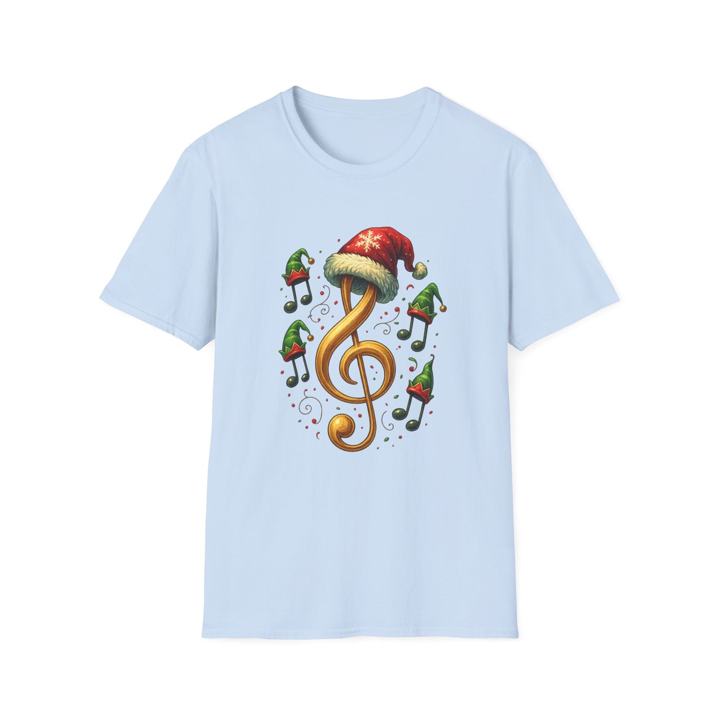 Christmas Music Shirt, Treble Clef Santa Hat Tee, Music Notes Elf Hats Christmas Shirt, Holiday Music Lover Gift, Funny Music Teacher Tee