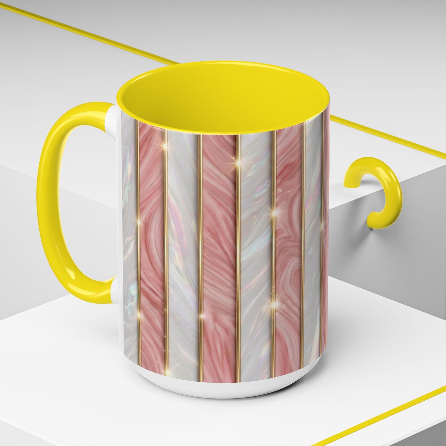 Pink Marble Coffee Mug, Gold Stripe Faux Agate Cup, Glam Desk Accessory, Elegant Tea Mug, Luxury Gift for Her, Chic Office Desk Decor