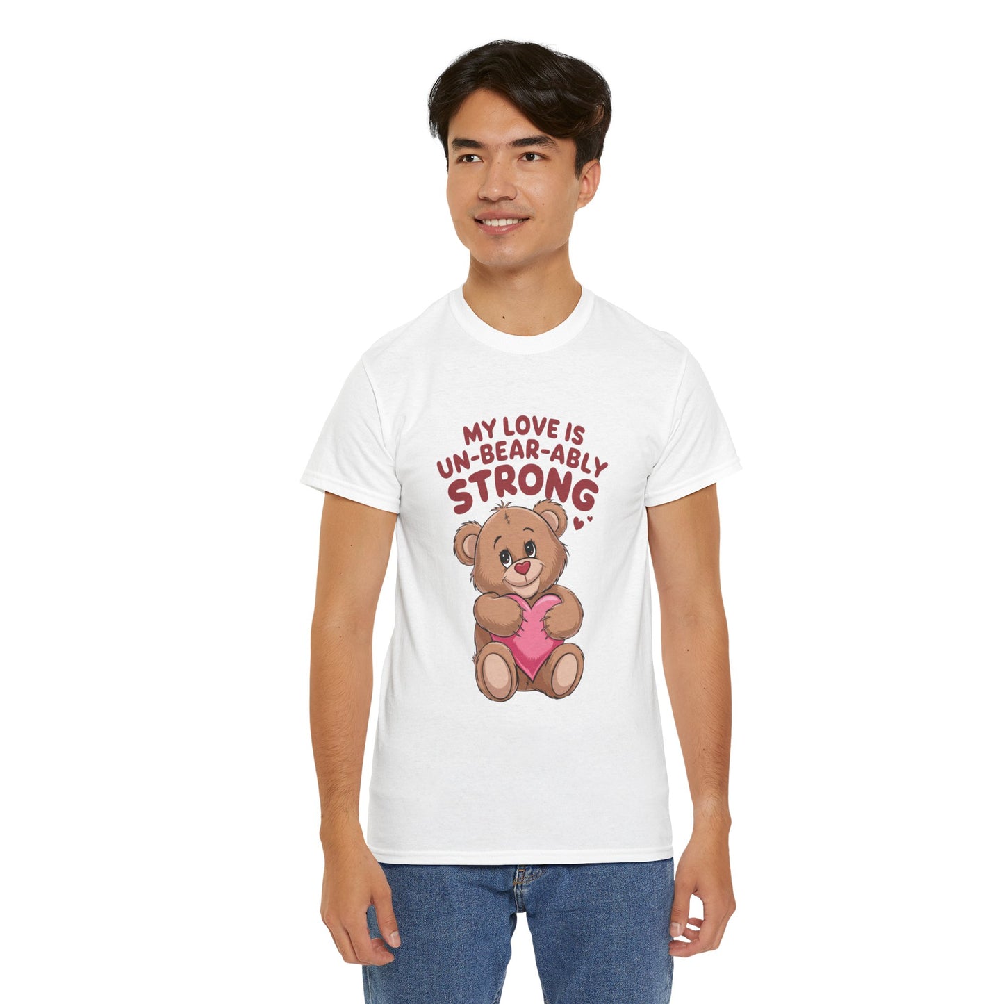 Un-Bear-ably Strong Valentine Shirt, Teddy Bear Heart Tee, Cute Love Graphic T-Shirt, Valentines Gift, Romantic Couple Top, Gift For Her