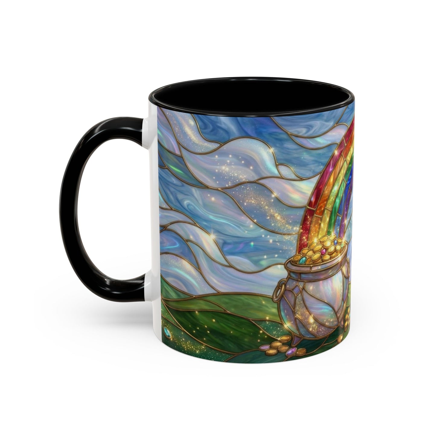 Stained Glass Rainbow Mug, Pot Of Gold Coffee Cup, St Patricks Day Gift, Whimsical Magical Art Mug, Lucky Irish Leprechaun Treasure