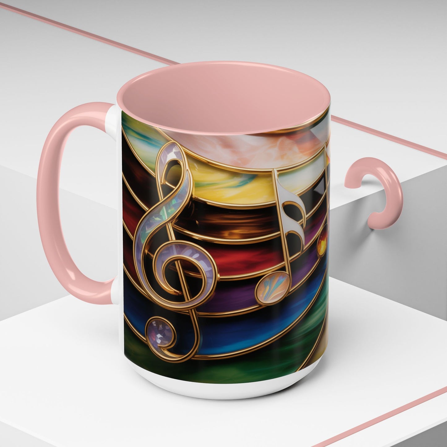 Stained Glass Music Notes Mug - Colorful Music Lover Gift - Music Teacher Mug - Treble Clef Coffee Cup - Musician Gift Idea - 11oz & 15oz Ceramic Mug
