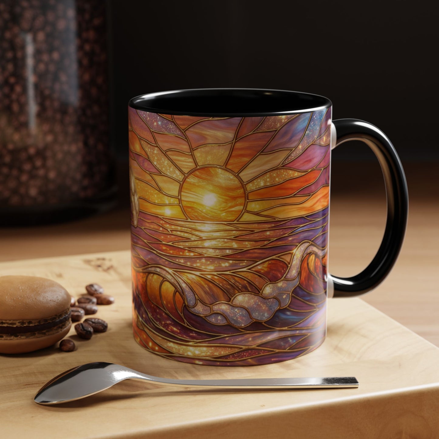 Stained Glass Wave Mug, Ocean Sunset Coffee Cup, Vibrant Beach Art, Sea Lover Gift, Mosaic Tea Cup, Summer Kitchen Decor, Nature Drinkware