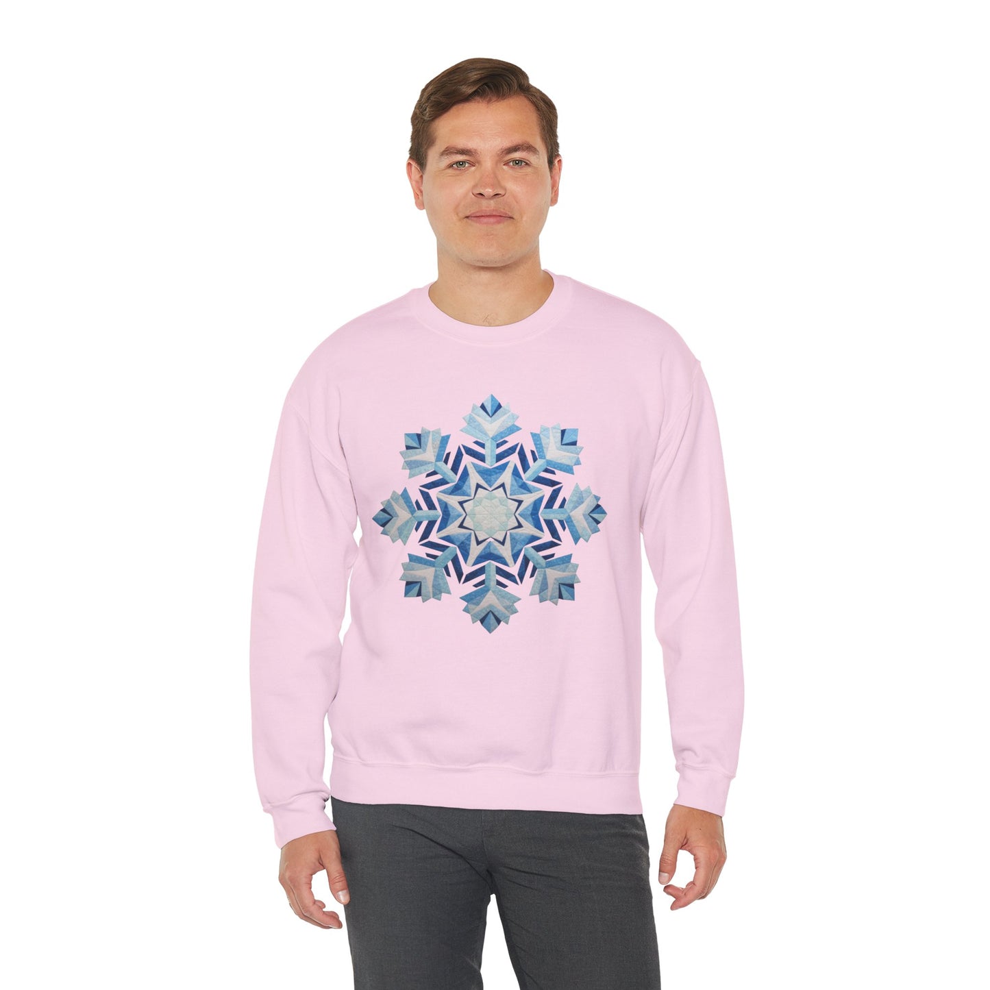 Faux Patchwork Snowflake Sweatshirt, Winter Snowflake Crewneck Unisex, Cozy Holiday Patchwork Sweatshirt, Nordic Snowflake Winter Pullover