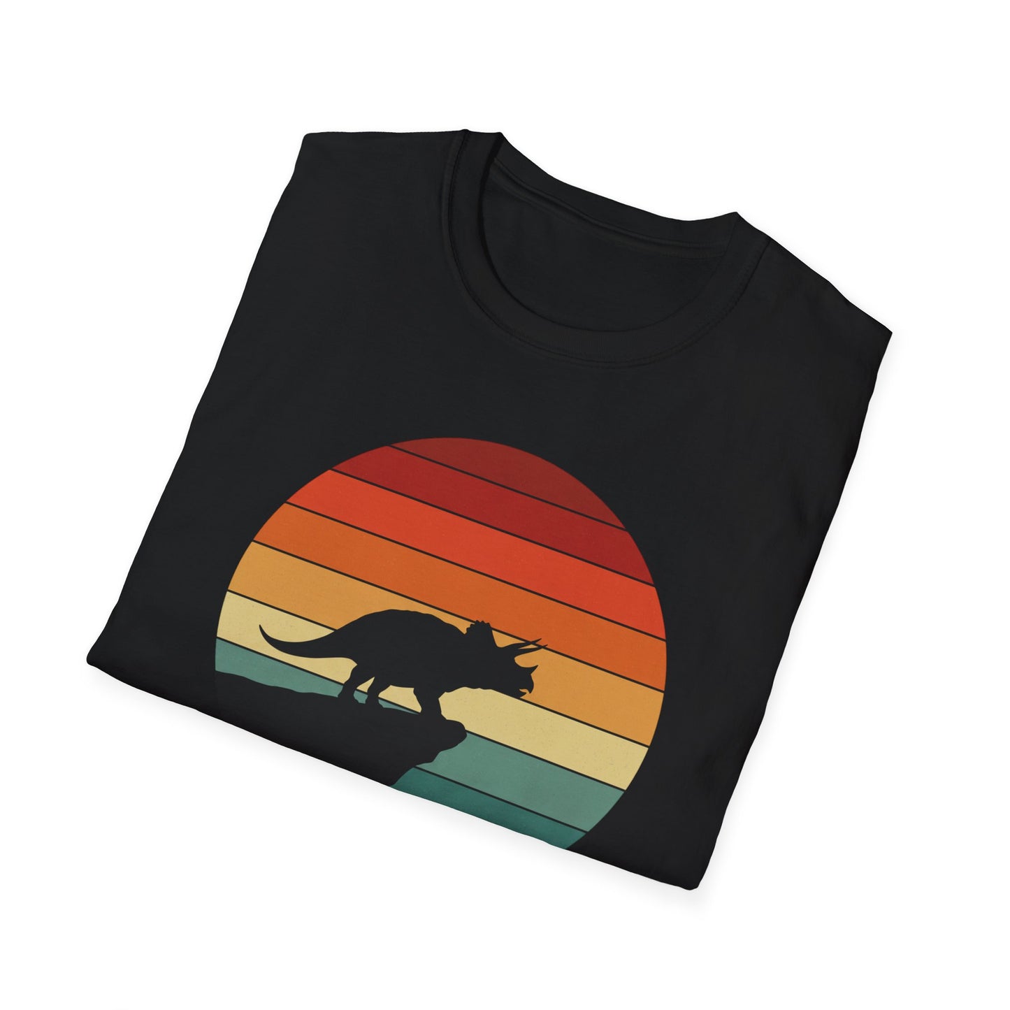 Retro Triceratops Sunset T-Shirt - Vintage Dino Graphic Tee - Unisex Softstyle Dinosaur Shirt - Nature and Prehistoric Lover Gift