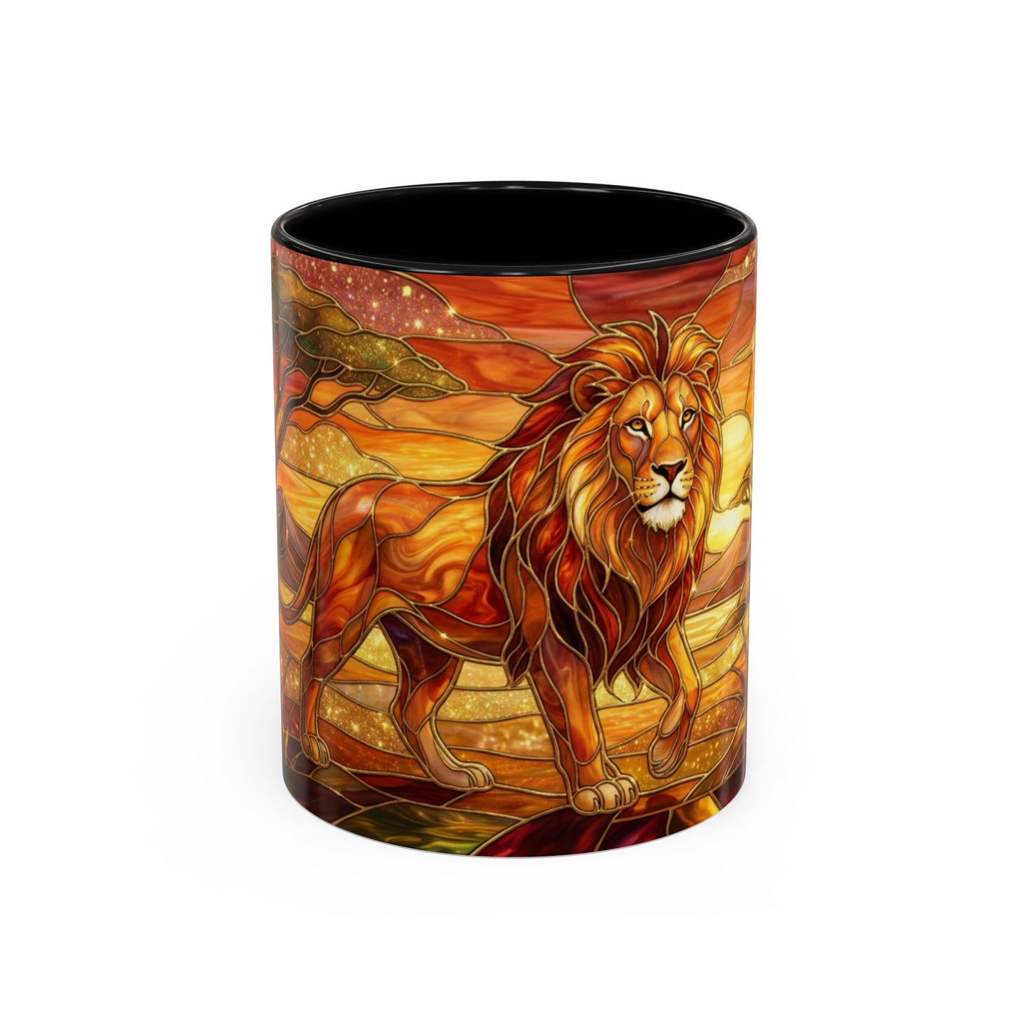 Stained Glass Lion Mug, Majestic Lion Coffee Cup, African Sunset Art Mug, Safari Wildlife Gift, Colorful Lion Lover Ceramic Mug