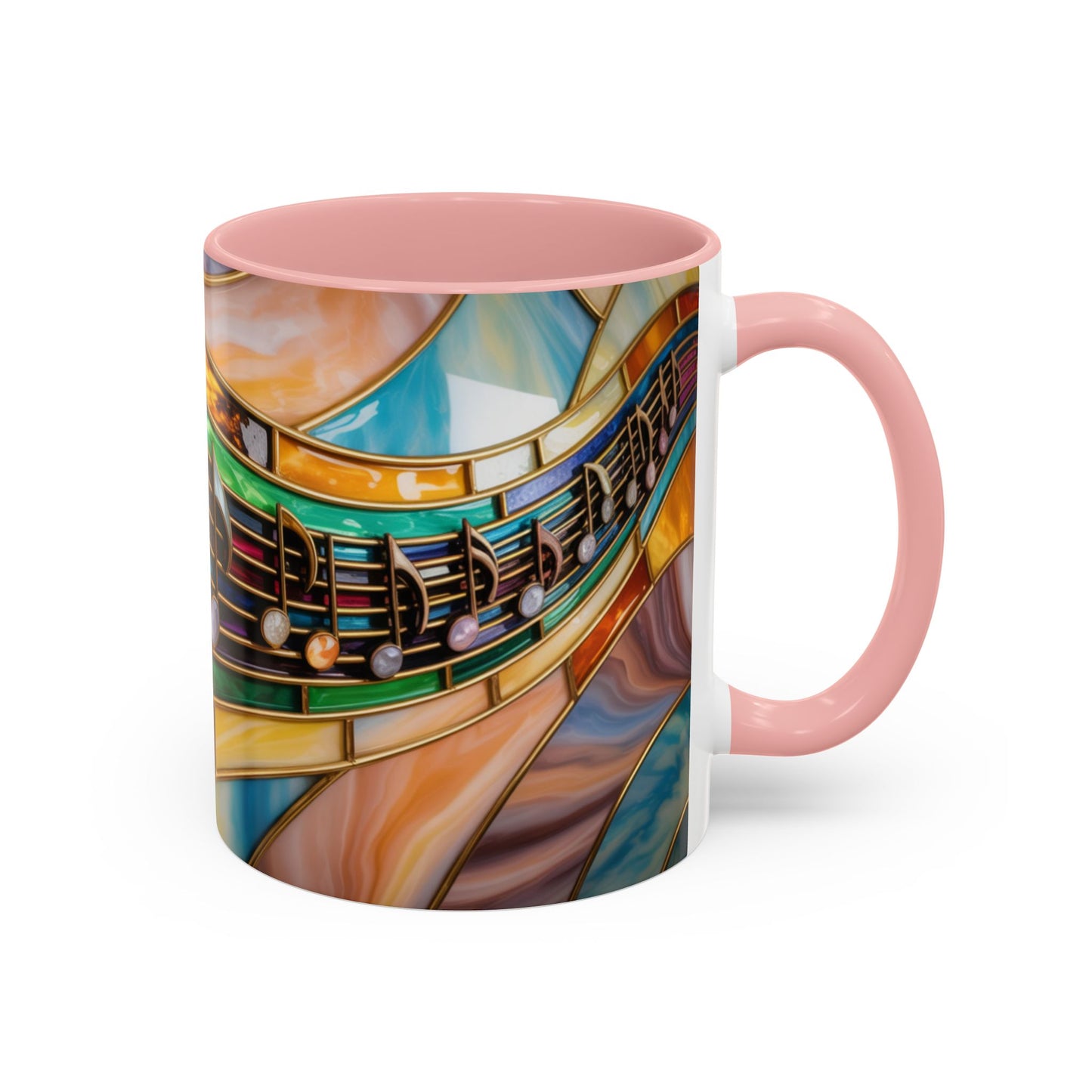 Stained glass music mug, musical notes coffee cup, colorful musician gift mug, music lover present, treble clef art mug, music teacher gift