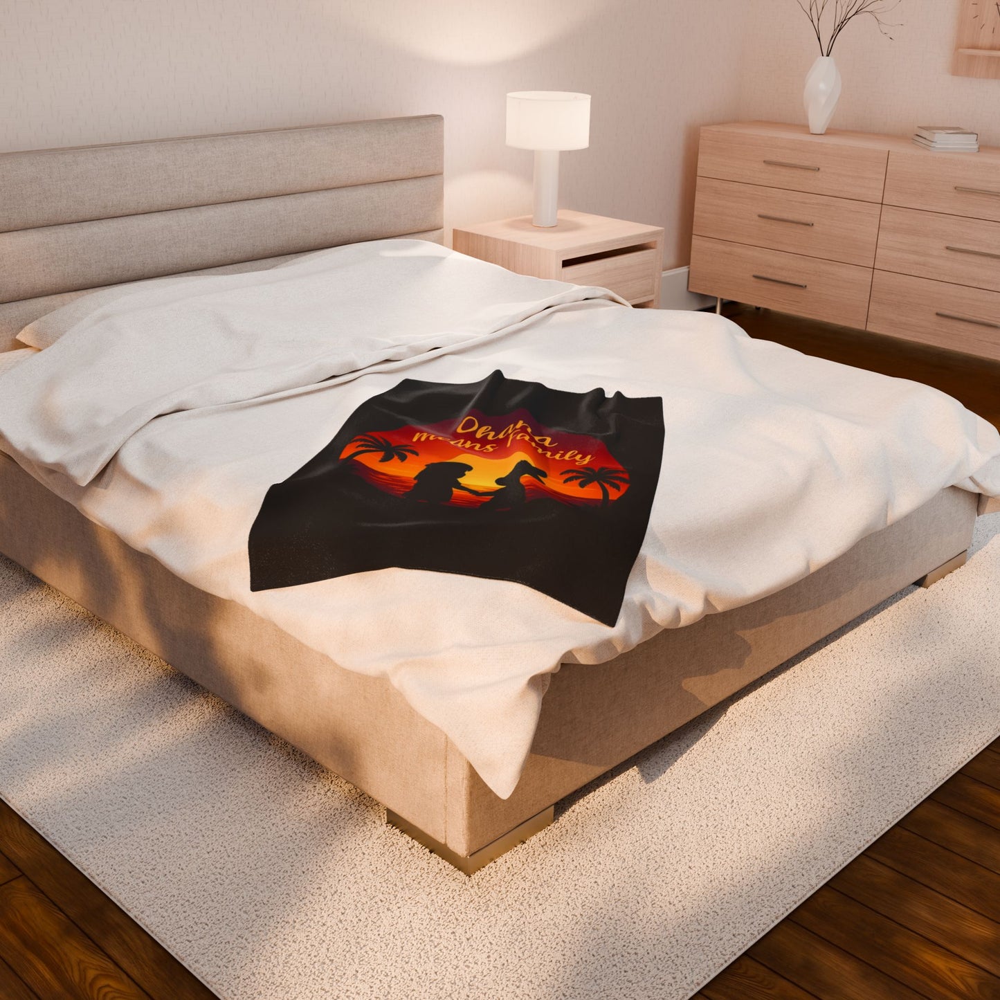 Ohana Means Family Blanket – Hawaiian Sunset Throw, Tropical Bedding, Stitch-Inspired Gift