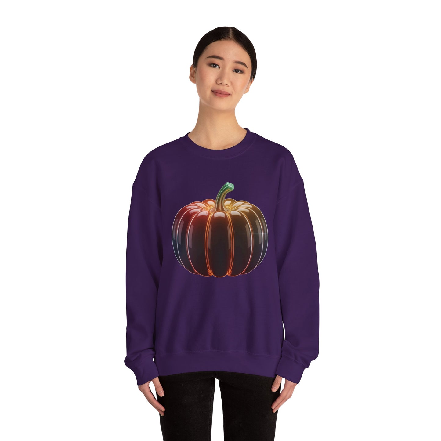 Neon Pumpkin Sweatshirt, Fall Halloween Crewneck, Cozy Unisex Pullover, Spooky Season Apparel, Aesthetic Pumpkin Shirt For Autumn Lovers