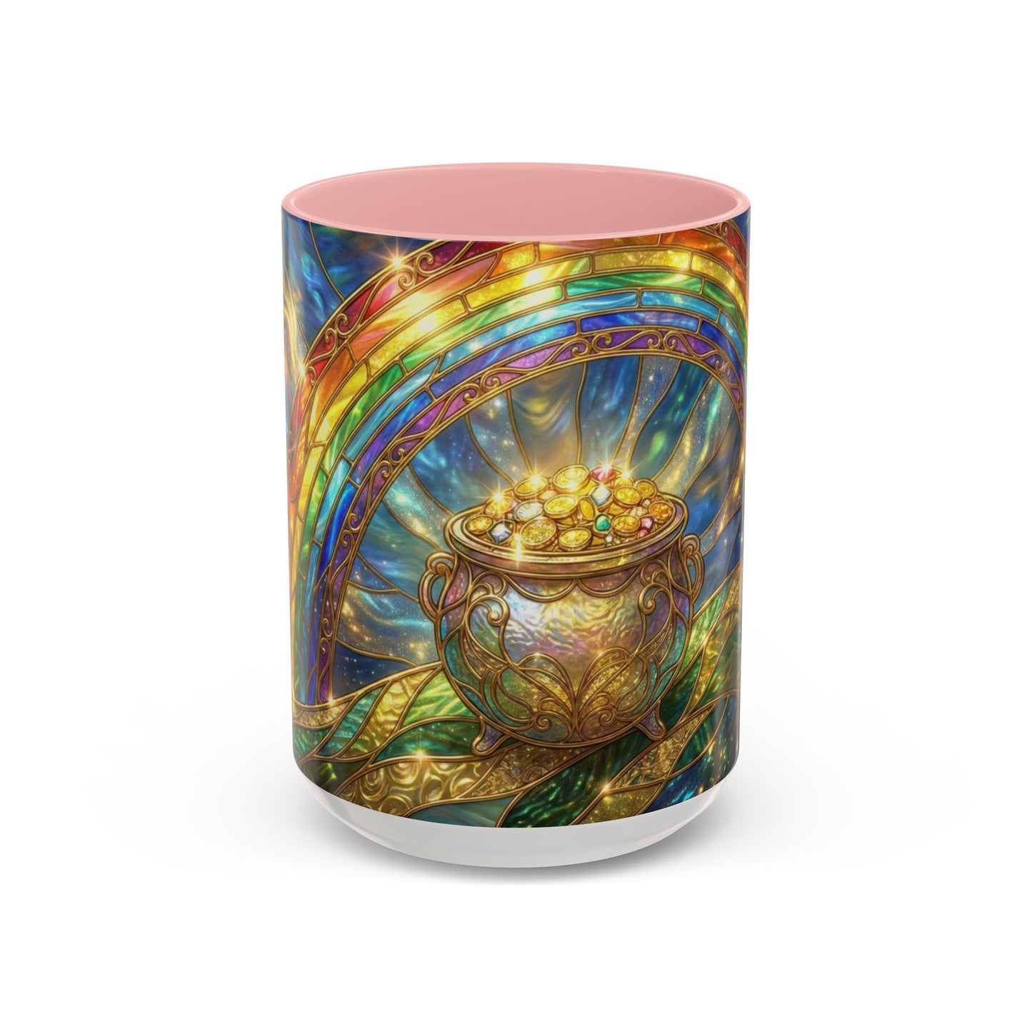 Stained Glass Pot of Gold Mug, Rainbow Coffee Cup, St Patricks Day Gift, Magical Fantasy Tea Mug, Celestial Drinkware, Lucky Irish Gift