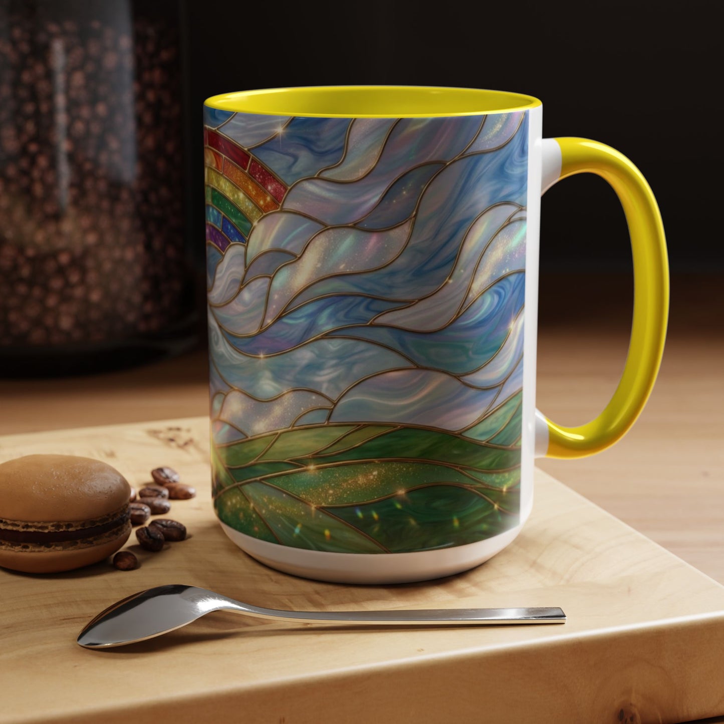 Stained Glass Rainbow Mug, Pot Of Gold Coffee Cup, St Patricks Day Gift, Whimsical Magical Art Mug, Lucky Irish Leprechaun Treasure
