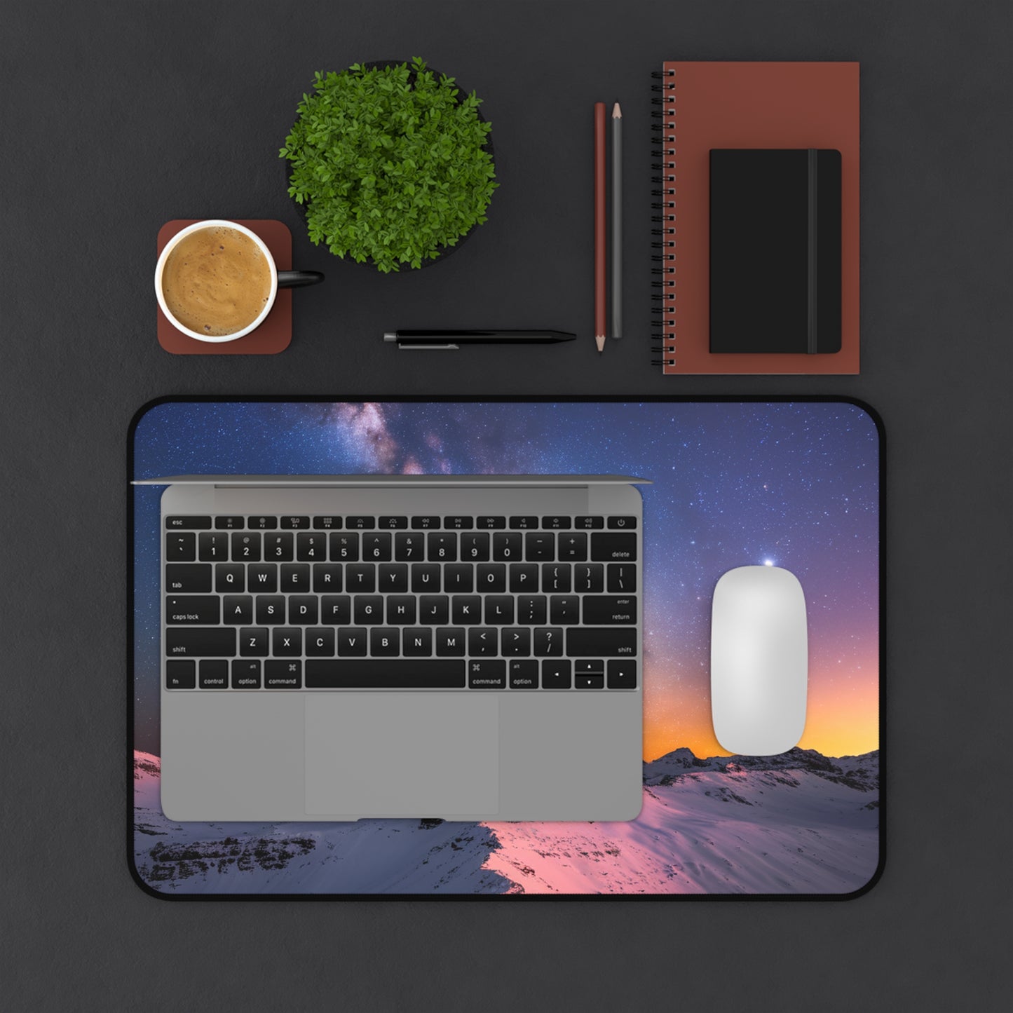 Desk Mat Mountain Top with Milky Way Galaxy View Mouse Pad Nature Desk Top Space Mouse Pad Computer Accessory