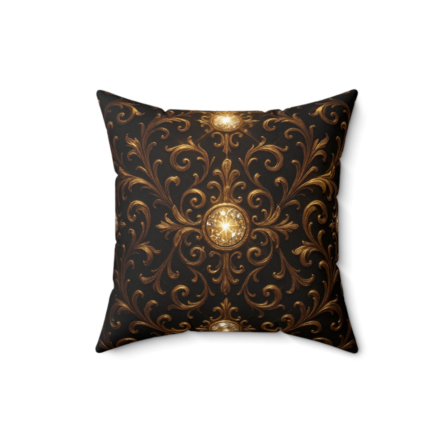 Baroque Gold Scroll Throw Pillow Black Luxury Cushion Cover with Ornate Jewel Design, Gothic Glam Home Decor, Elegant Accent Pillow