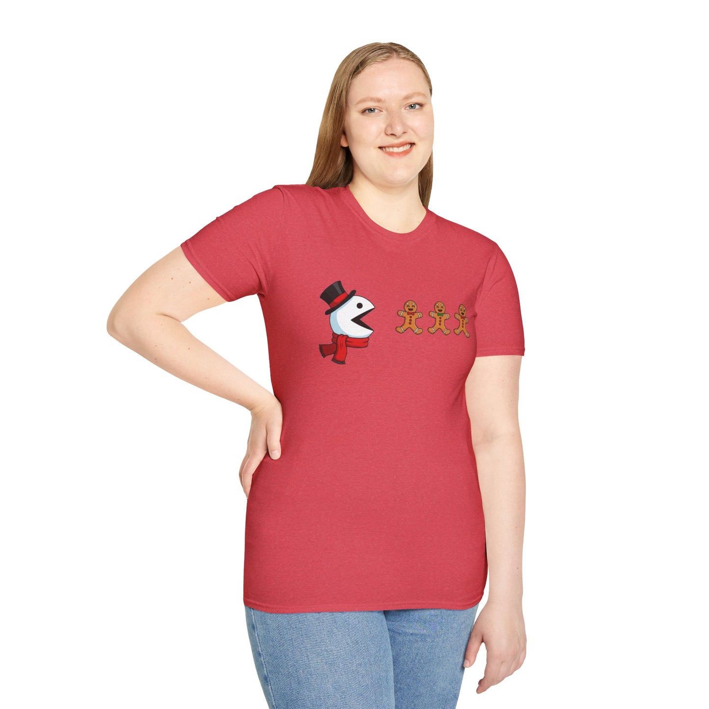 Snowman Pacman Christmas Shirt, Funny Gingerbread Men Tee, Cute Holiday Snowman T-Shirt, Christmas Humor Graphic Tee, Winter Holiday Shirt