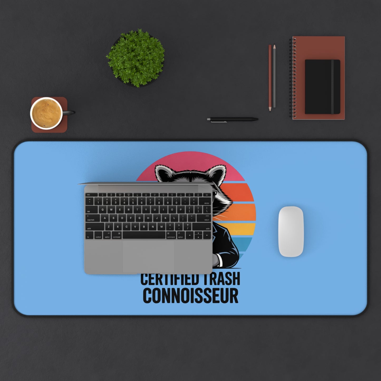 Desk Mat with Raccoon Certified Trash Connoisseur Design Trash Panda Mouse Pad Raccoon Decor