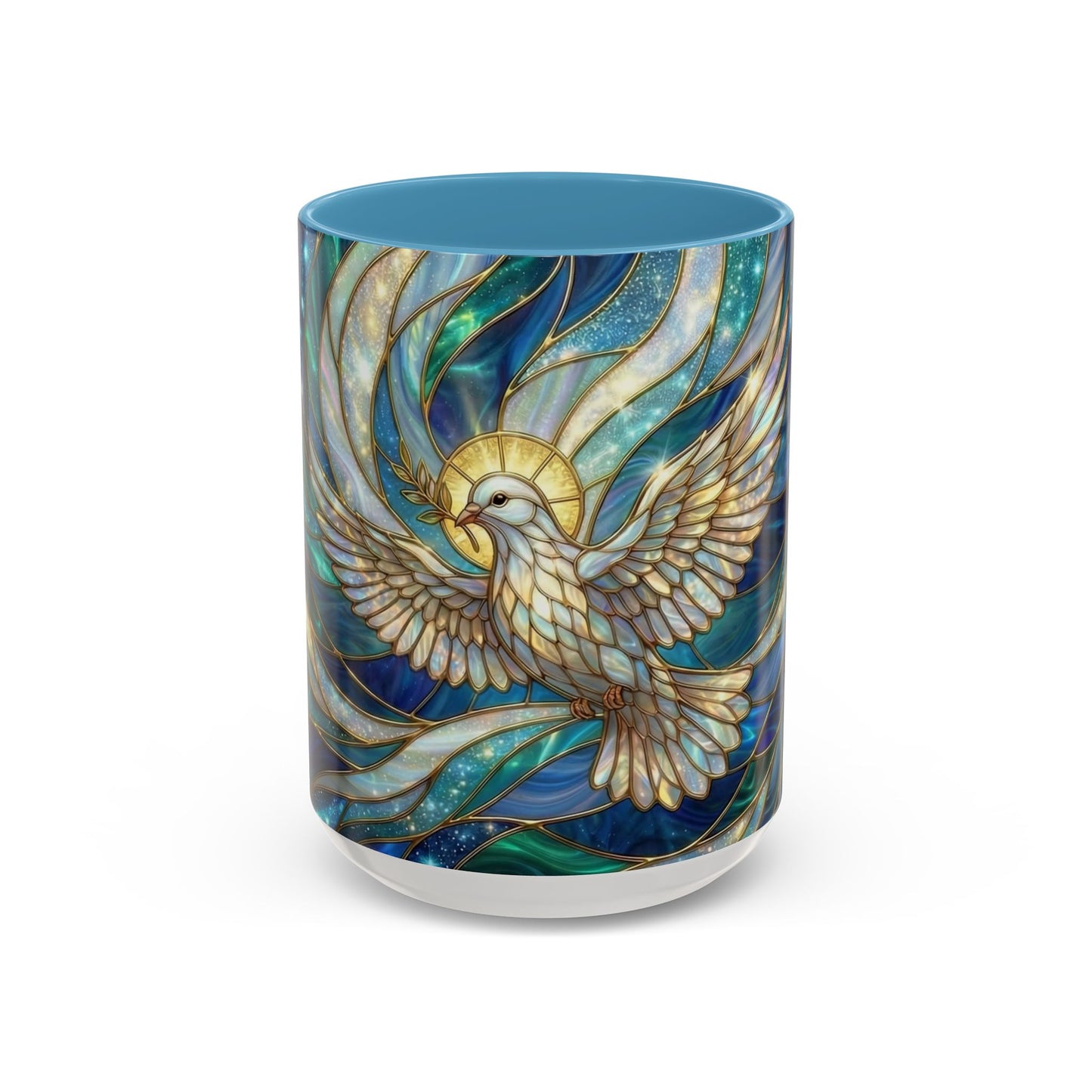 Stained Glass Dove Mug, Christian Coffee Cup, Religious Gift, Faith Art Mug, Holy Spirit Dove, Inspirational Christian Mug
