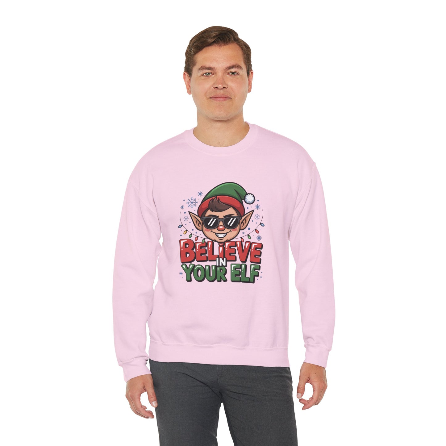 Believe In Your Elf Christmas Sweatshirt, Funny Elf Holiday Sweater, Unisex Christmas Crewneck, Festive Gift For Friends And Family