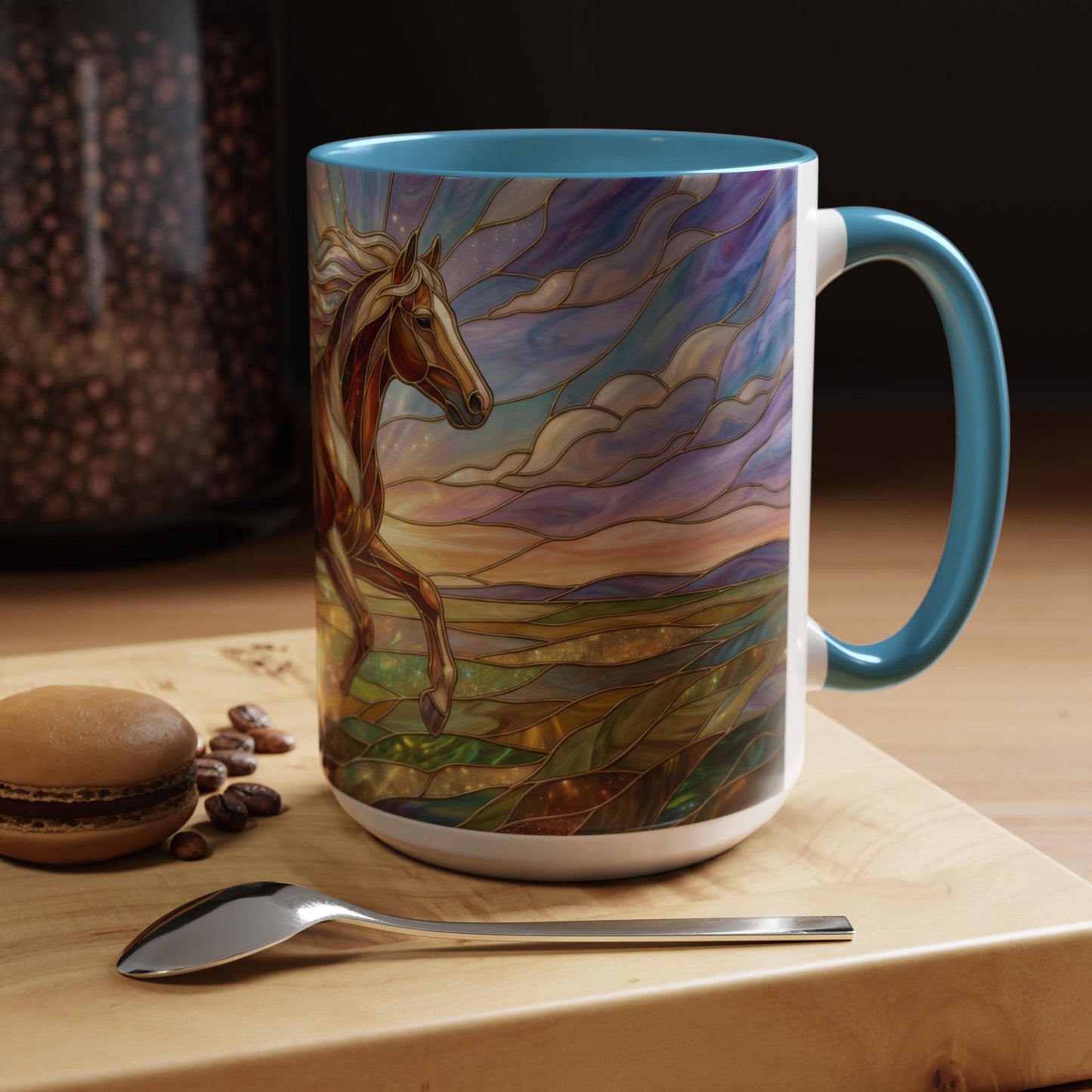 Stained Glass Horse Mug, Horse Coffee Mug, Running Horse Art Cup, Equestrian Gift Mug, Nature Art Mug, Horse Lover Gift