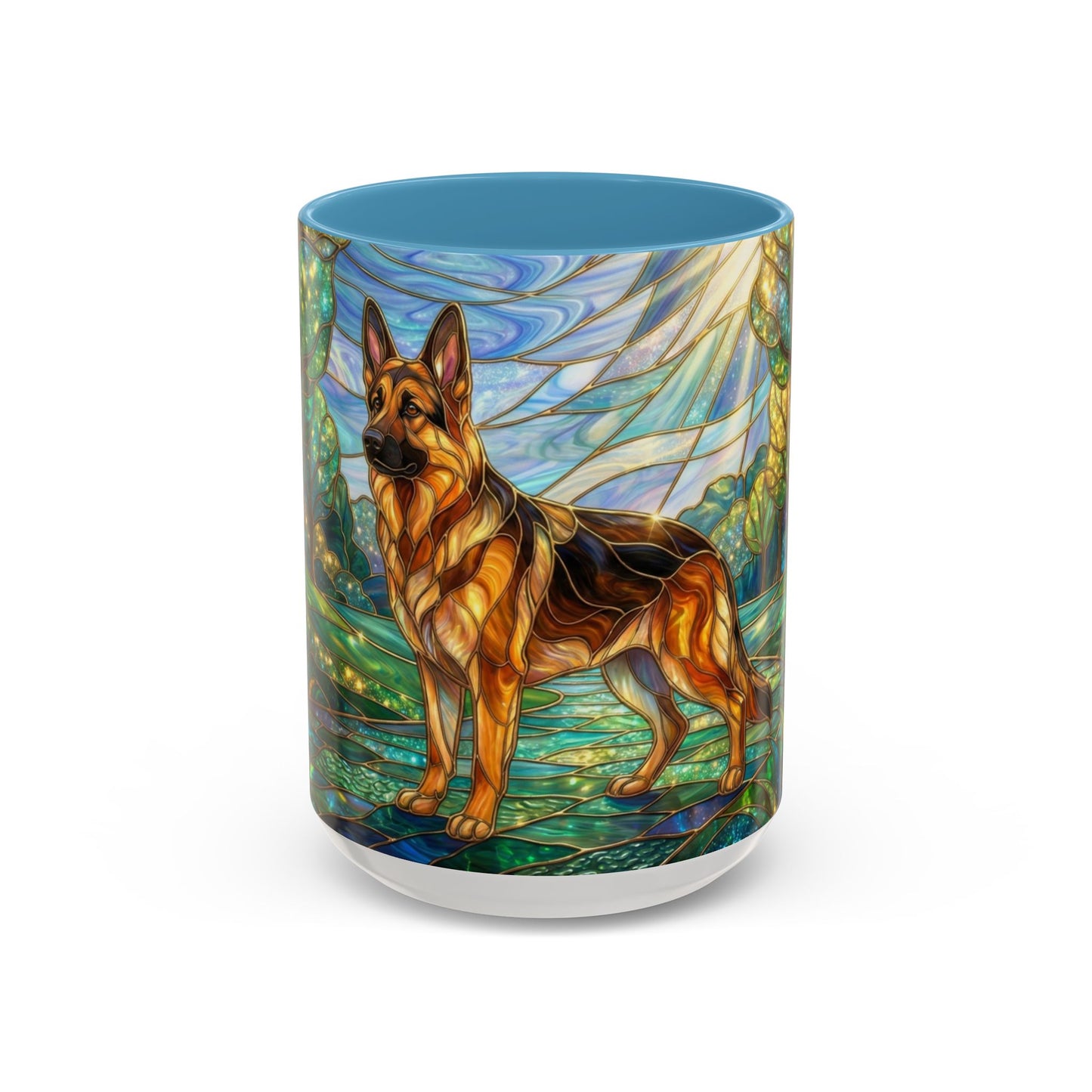 Stained Glass German Shepherd Mug, Dog Lover Coffee Mug, German Shepherd Art Cup, Pet Memorial Gift, Colorful Dog Mug, Nature Art Mug