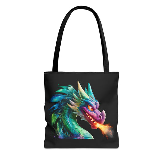 Double-Sided Fierce Dragon Canvas Tote - Colorful Fire-Breathing Fantasy, Eco Reusable Bag, Gift for Dragon Lover