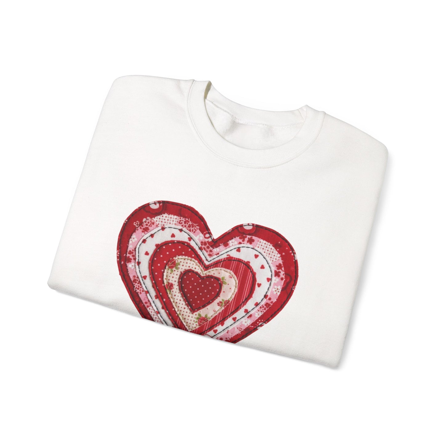 Faux Patchwork Heart Sweatshirt, Valentine Heart Shirt, Cute Valentine Gift, Retro Patchwork Crewneck, Cozy Love Sweater, Boho Heart Top