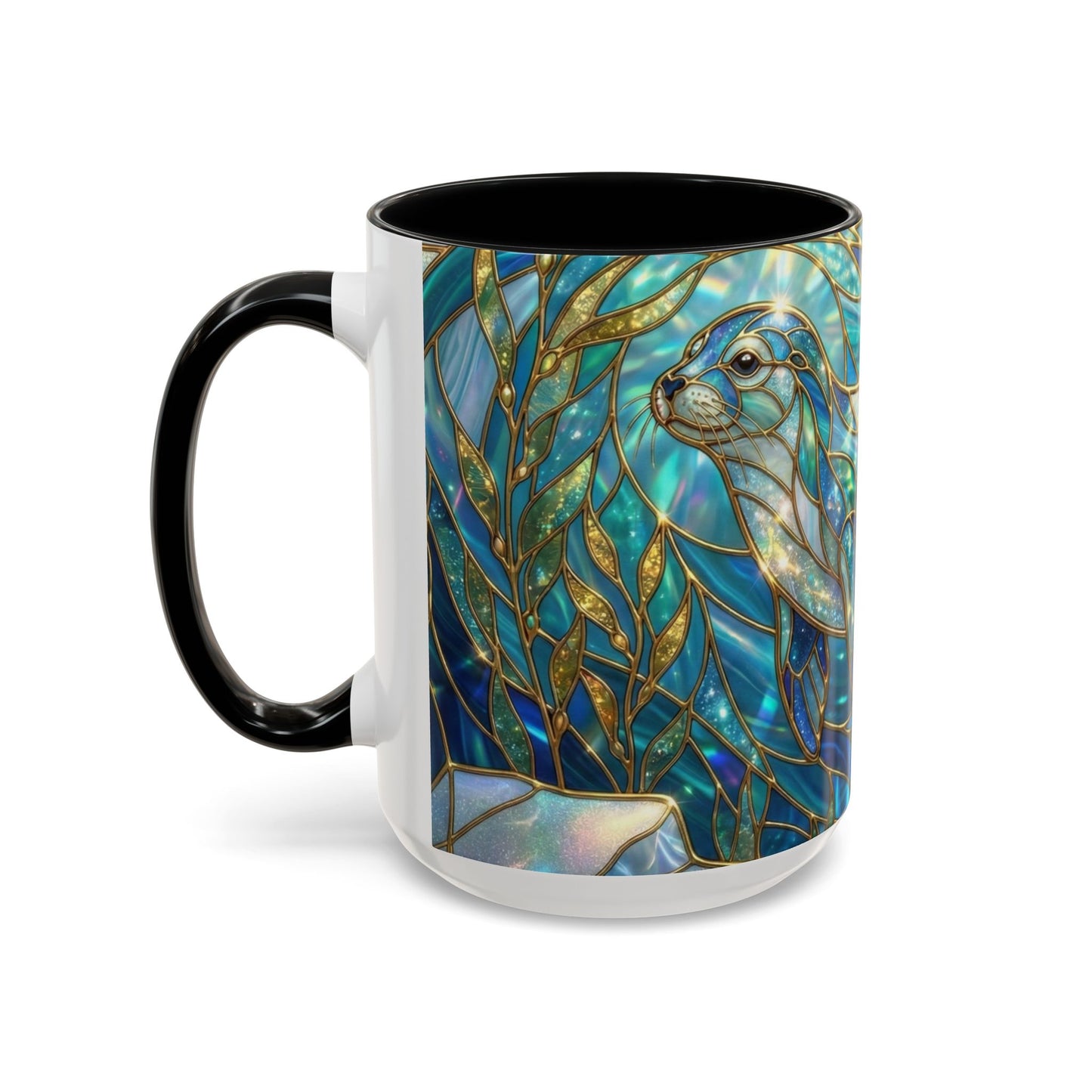 Seal Coffee Mug, Stained Glass Seal Mug, Cute Marine Animal Art Mug, Ocean Lover Gift, Unique Ceramic Coffee Cup, 11oz 15oz Coastal Mug