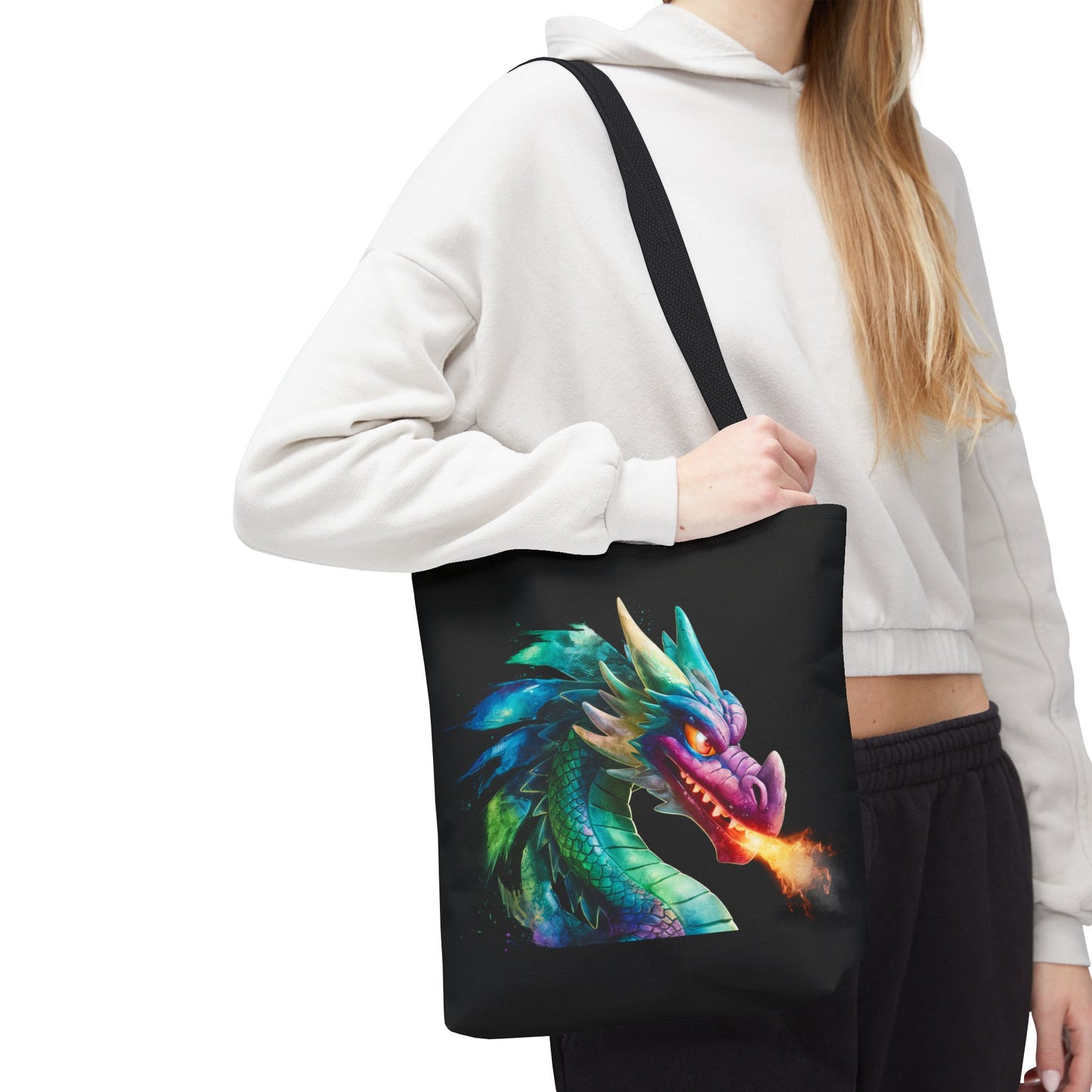 Double-Sided Fierce Dragon Canvas Tote - Colorful Fire-Breathing Fantasy, Eco Reusable Bag, Gift for Dragon Lover