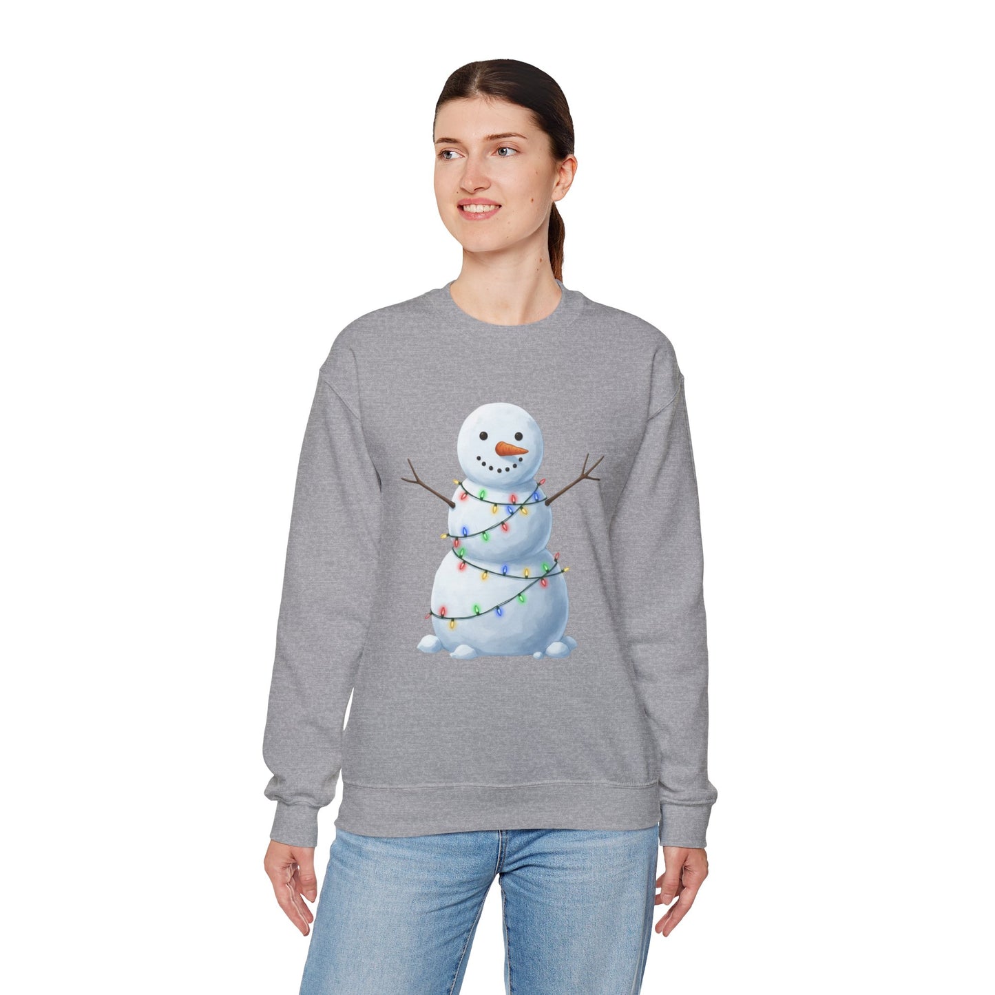 Cute Snowman Christmas Sweatshirt, Holiday Snowman Lights Sweater, Winter Snowman Crewneck, Cozy Christmas Gift, Festive Holiday Shirt