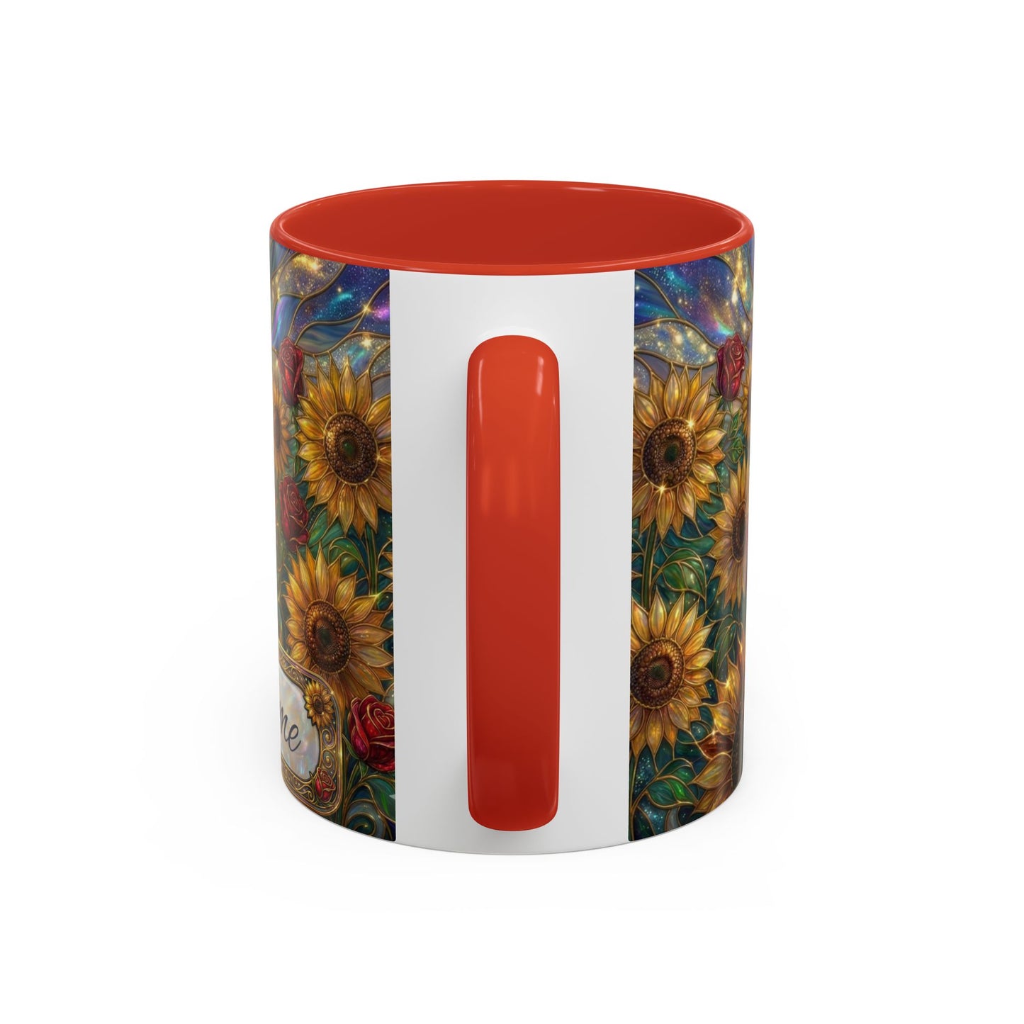 Personalized Stained Glass Sunflower Mug, Custom Red Rose Floral Coffee Cup, Celestial Night Sky Botanical Teacup, Gift For Flower Lover