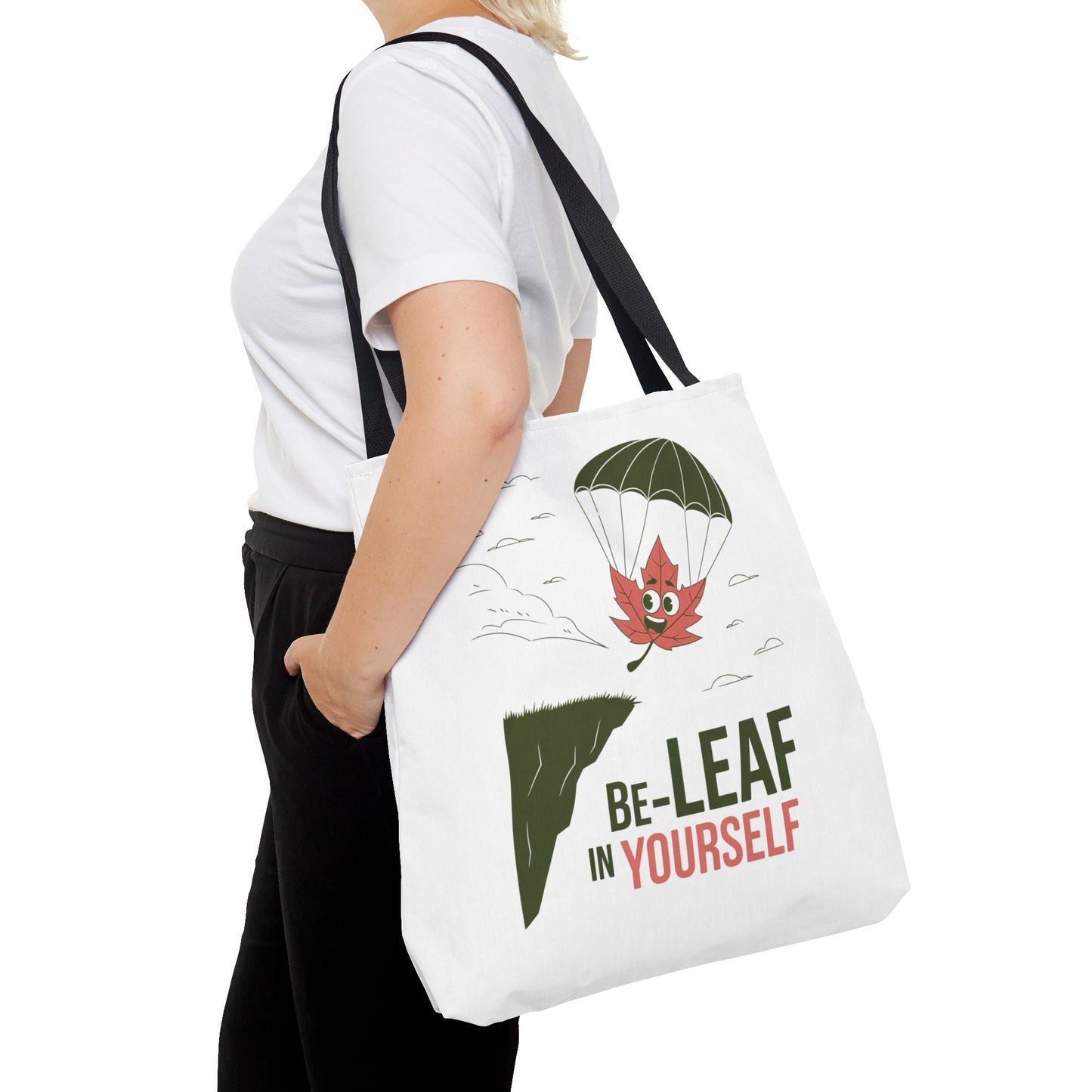 Tote Bag - Be-Leaf In Yourself Pun Design