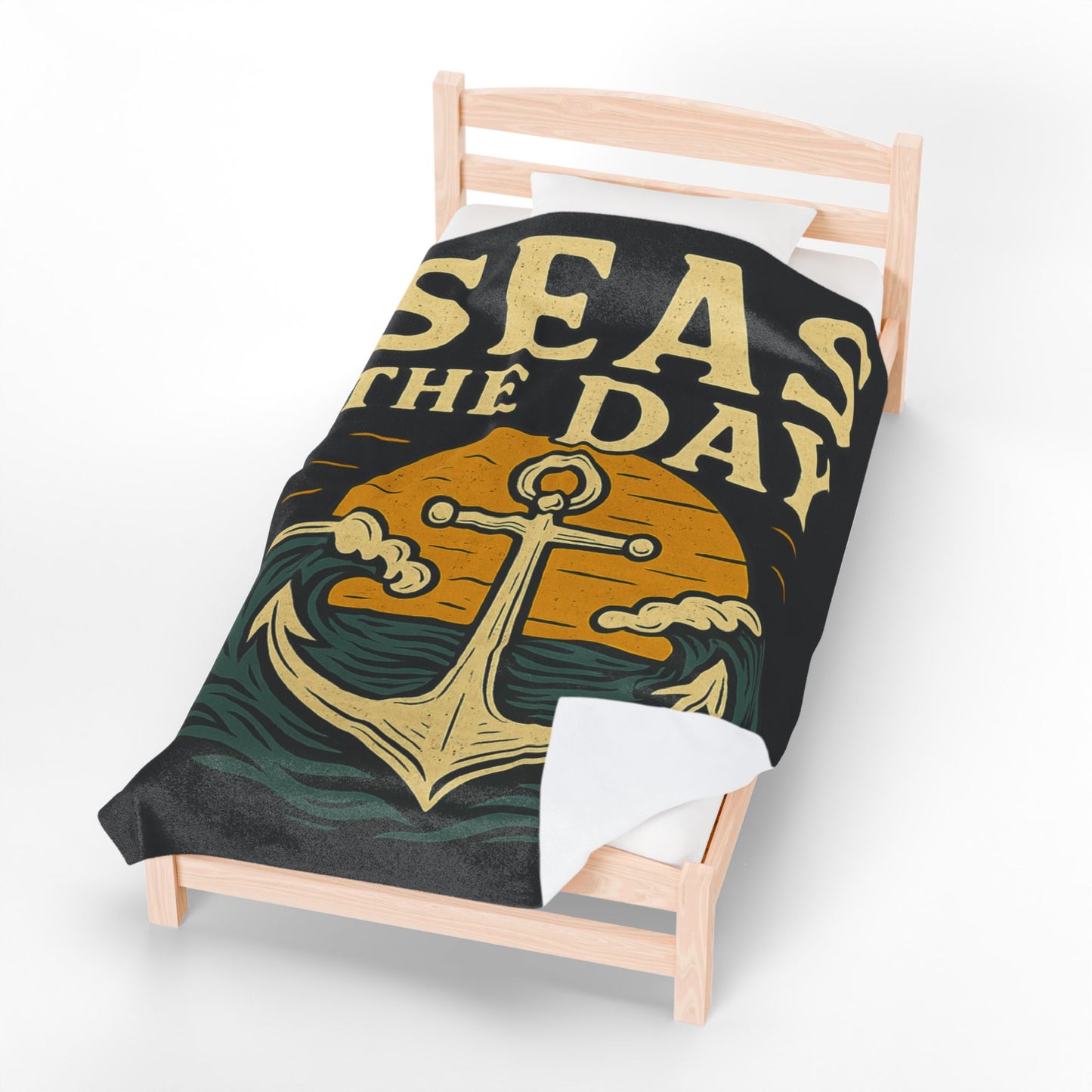 Seas the Day Blanket – Nautical Anchor Throw, Coastal Fleece Blanket, Ocean Sunset Gift