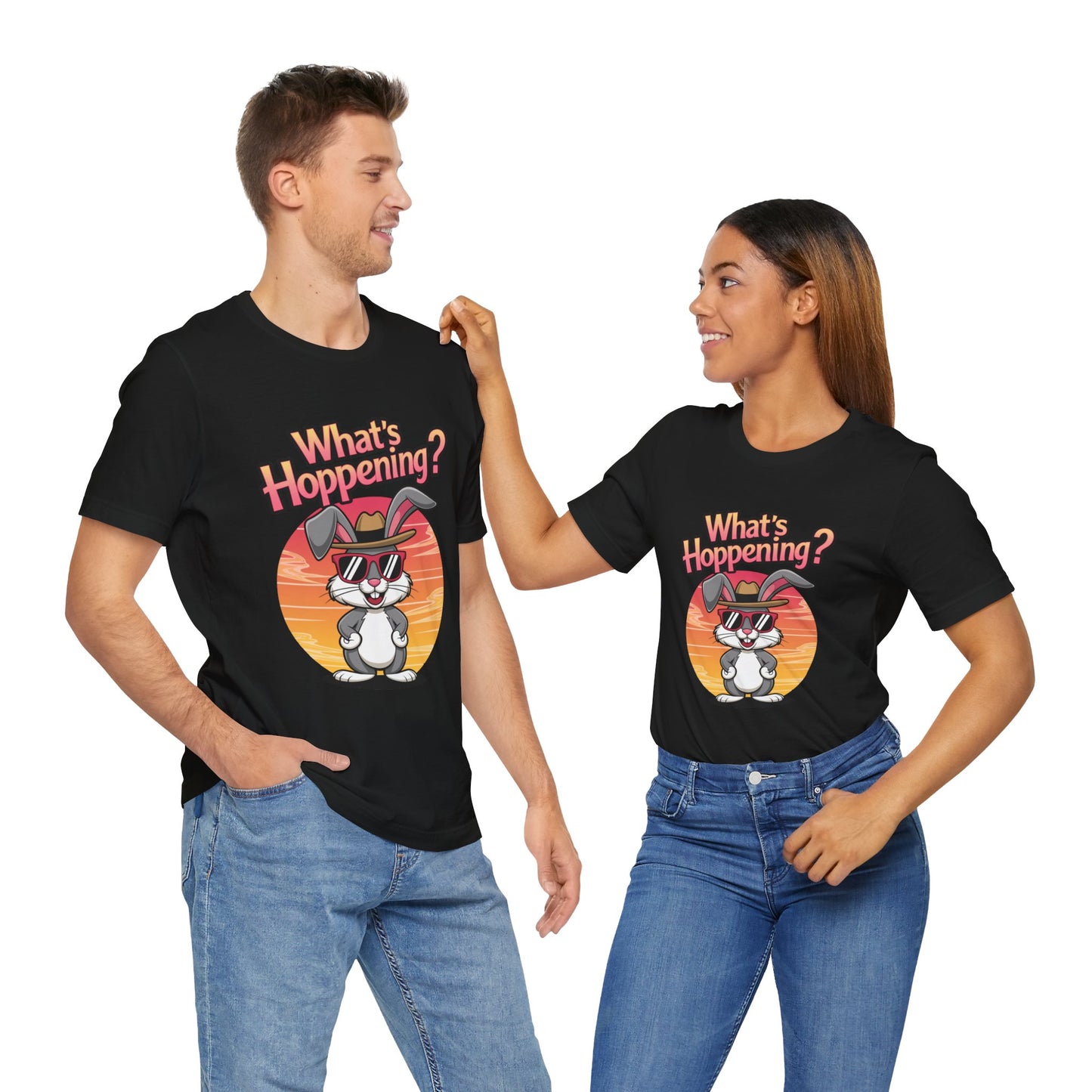 What’s Hoppening Funny Bunny Shirt – Cute Rabbit Pun T-Shirt – Sunset Graphic Tee for Animal Lovers, Easter, and Pun Enthusiasts