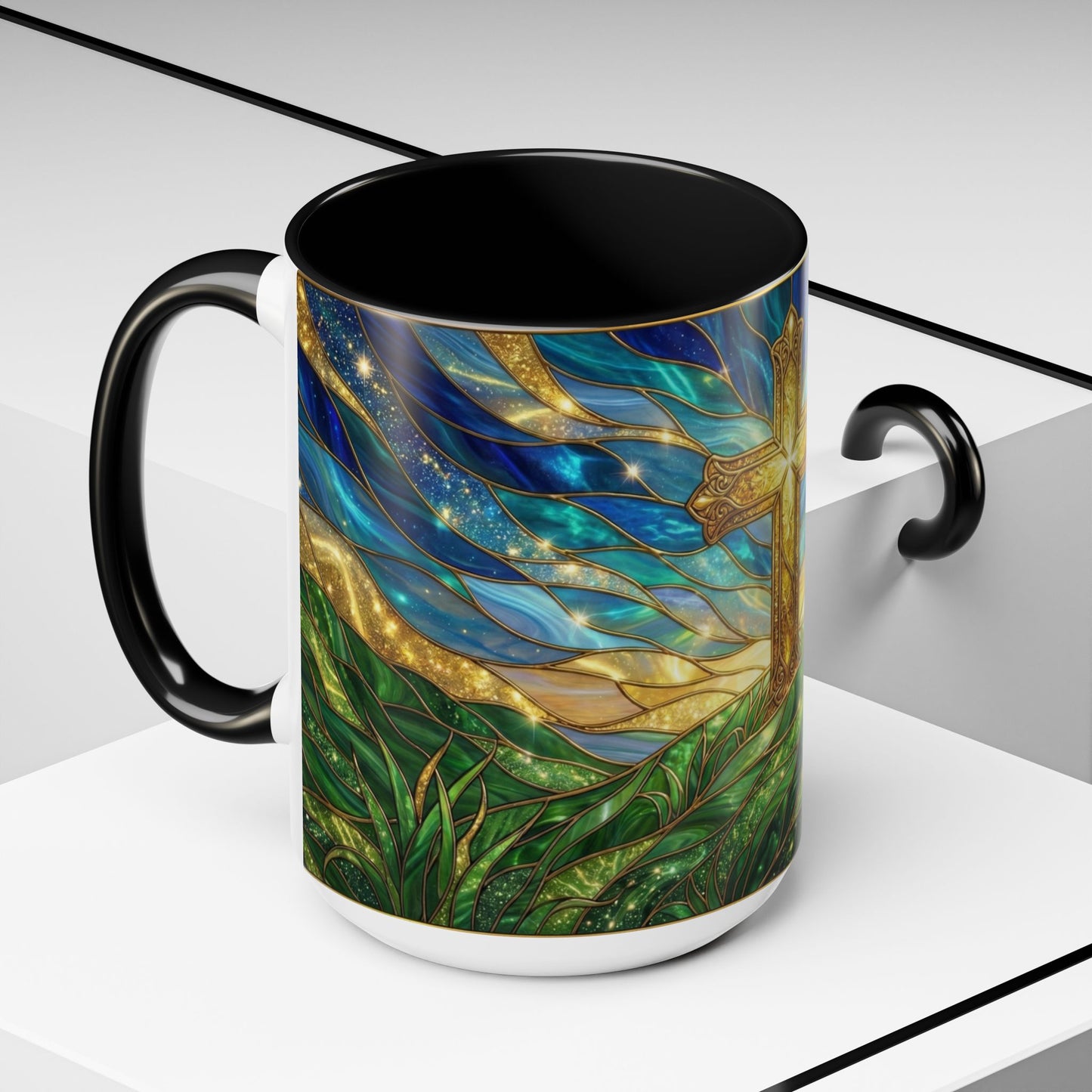 Christian Cross Mug, Stained Glass Cross Coffee Mug, Religious Gift For Christian, Faith Based Mug, Inspirational Bible Mug