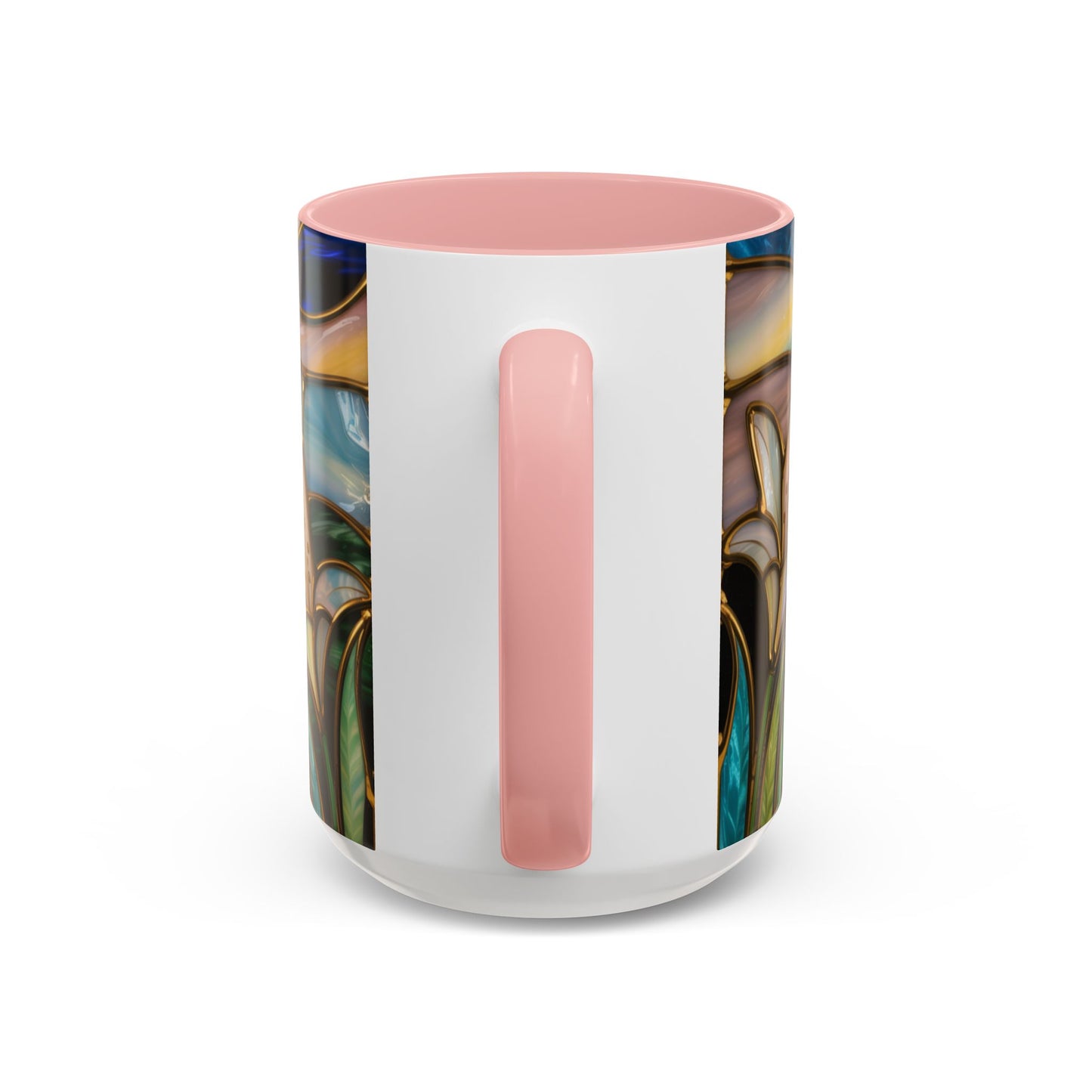 Stained Glass Cross Mug, Christian Sunrise Coffee Cup, Religious Floral Art Mug, Inspirational Faith Gift For Women, Colorful Stained Glass Design