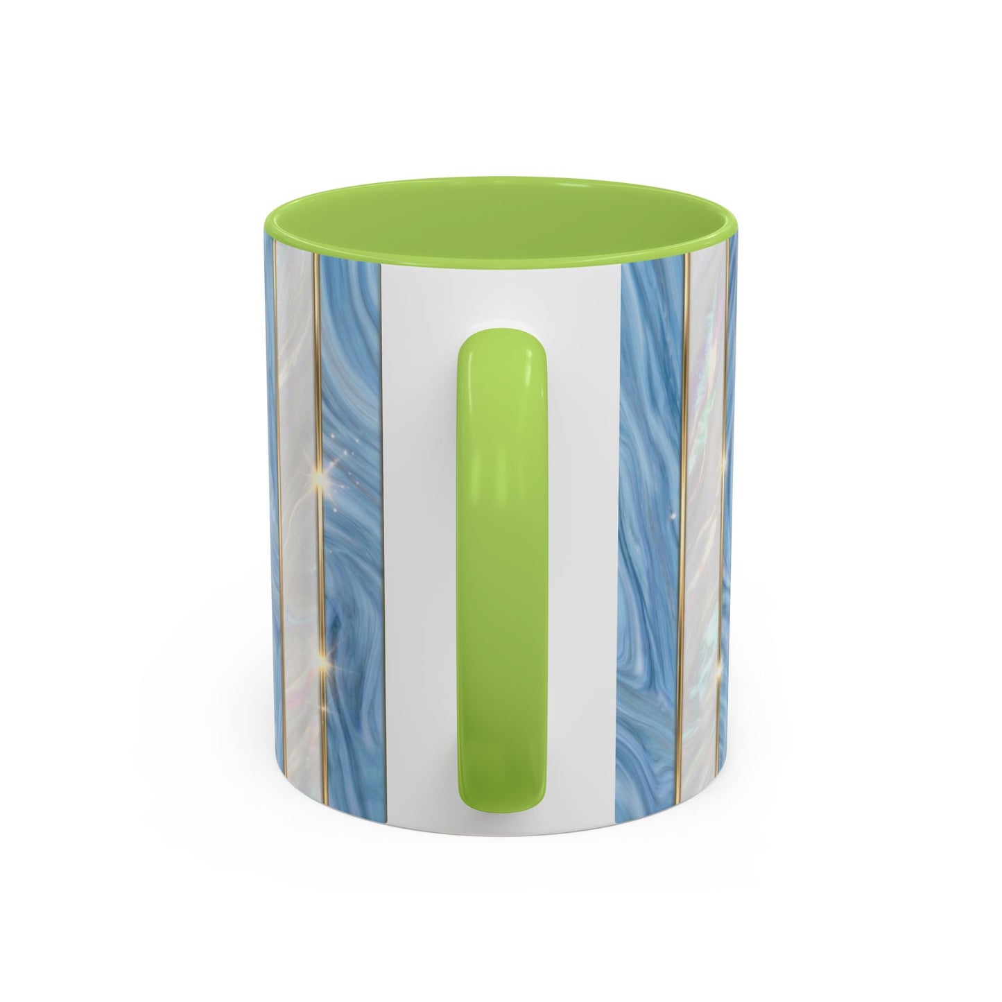 Faux Stained Glass Mug, Blue Pearlescent Coffee Cup, Art Deco Stained Glass Decor, Elegant Gold Stripe Teacup, Unique Art Gift For Her
