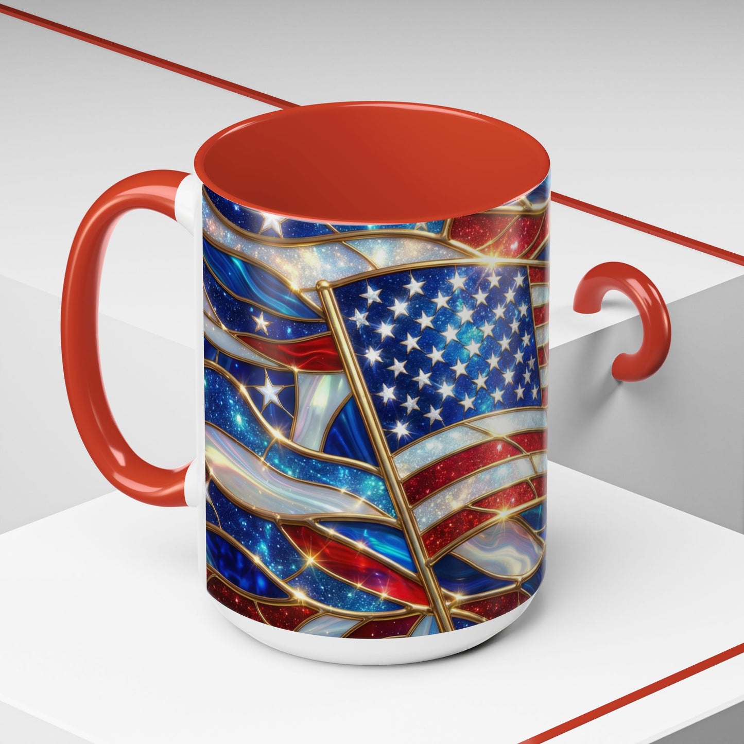 American Flag Mug, Stained Glass Flag Coffee Mug, Patriotic Mug, USA Flag Cup, Fourth Of July Gift, Veterans Gift Mug